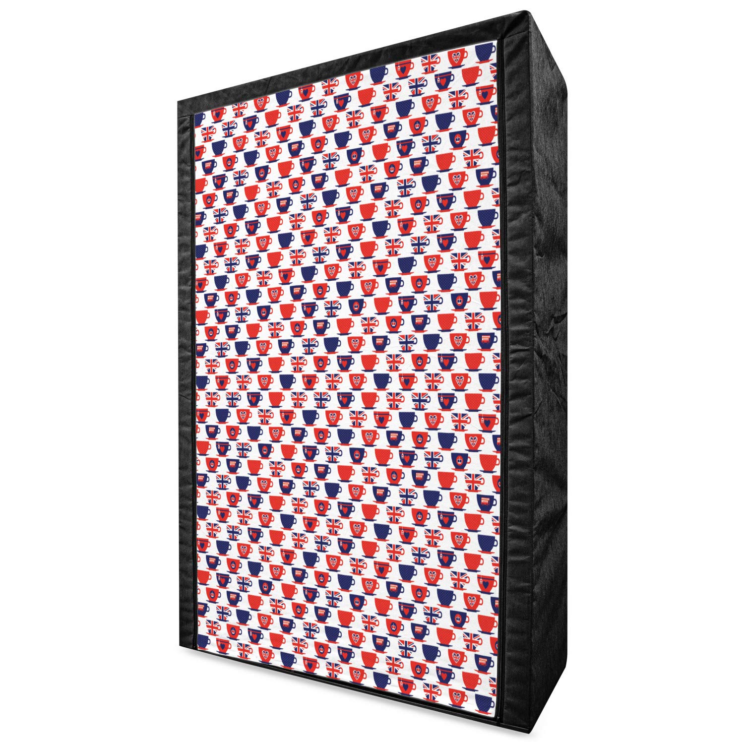 Ambesonne London Portable Fabric Wardrobe - Tea Party Themed Clothing Organizer with Shelves | 42.5