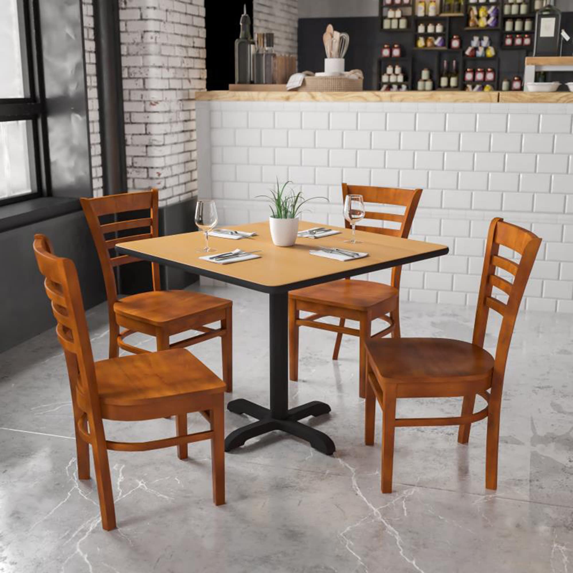 Flash Furniture HERCULES Series Ladder Back Restaurant Chair - Solid Cherry Wood Dining Chair for Kitchen, Cafe & Bistro - Comfortable & Durable Seating Solution