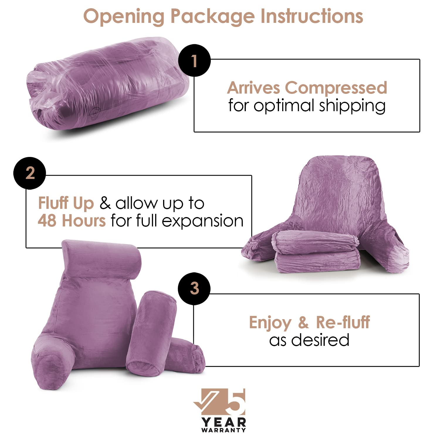 Nestl Large Reading Pillow for Bed - Shredded Memory Foam Back Support Pillow with Pockets - Perfect for Reading, Watching TV, or Relaxing in Bed - Lavender Dream Bed Rest Pillow for Adults & Kids