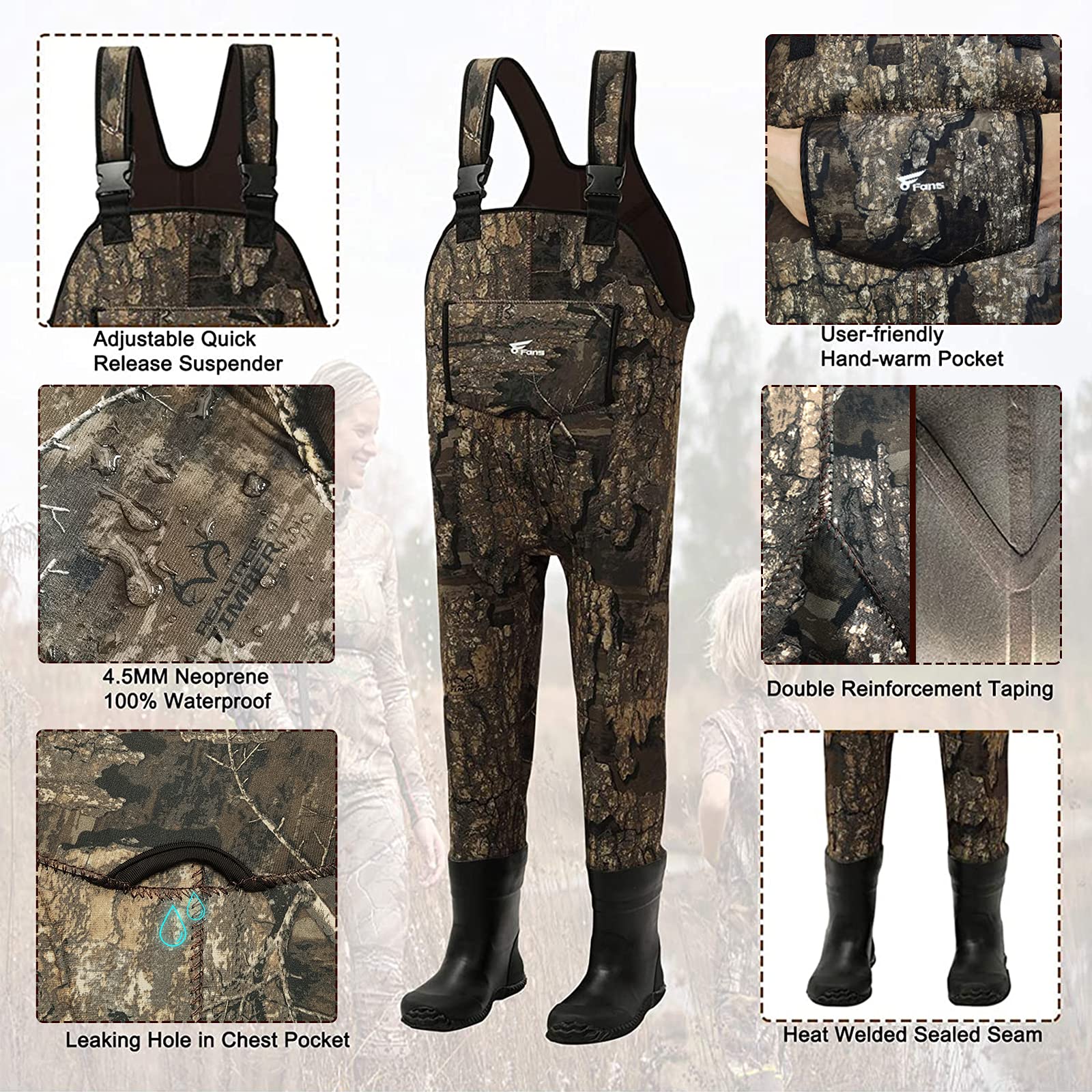 8 Fans Kids Chest Waders with Boots - Neoprene Waterproof Youth Waders for Toddlers, Insulated Hunting & Fishing Waders for Boys & Girls - Perfect for Outdoor Adventures, Stream Fishing & Duck Hunting