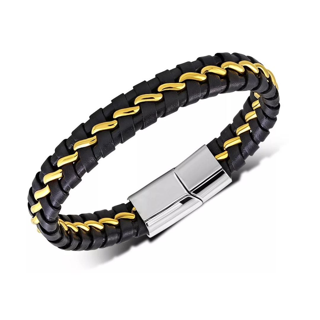 Ponza Black Woven Leather Bracelet with Gold Accent - Stylish Unisex Jewelry for Men & Women - Perfect for Casual Wear, Date Nights & Gifts