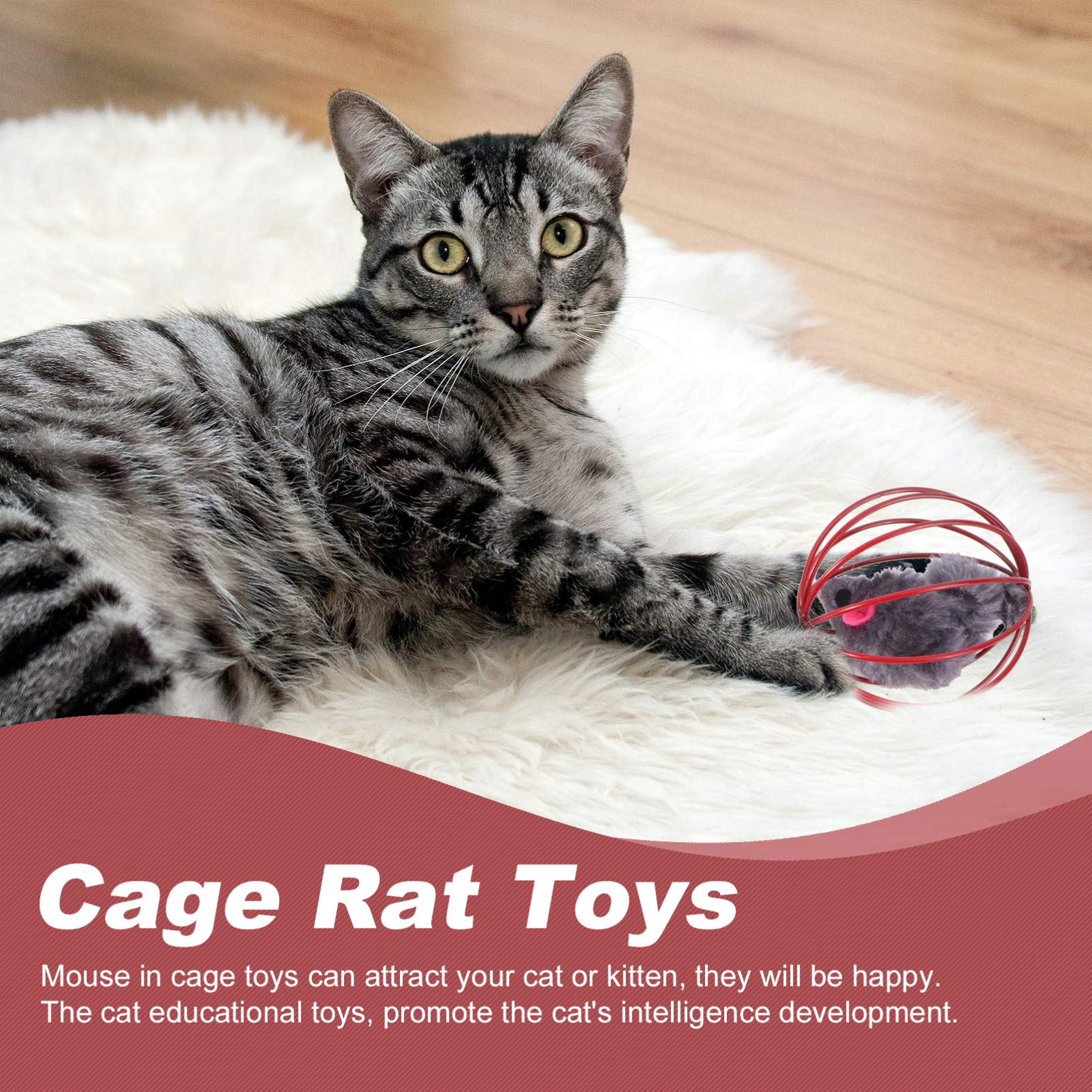 Balacoo 5Pcs Interactive Cat Toys - Caged Mouse Exercise Toys for Kittens, Teething Chew Toys for Puppies, Plush Rolling Ball Indoor Playthings for Cats | Fun Pet Toys for Exercise, Hunting & Mental Stimulation