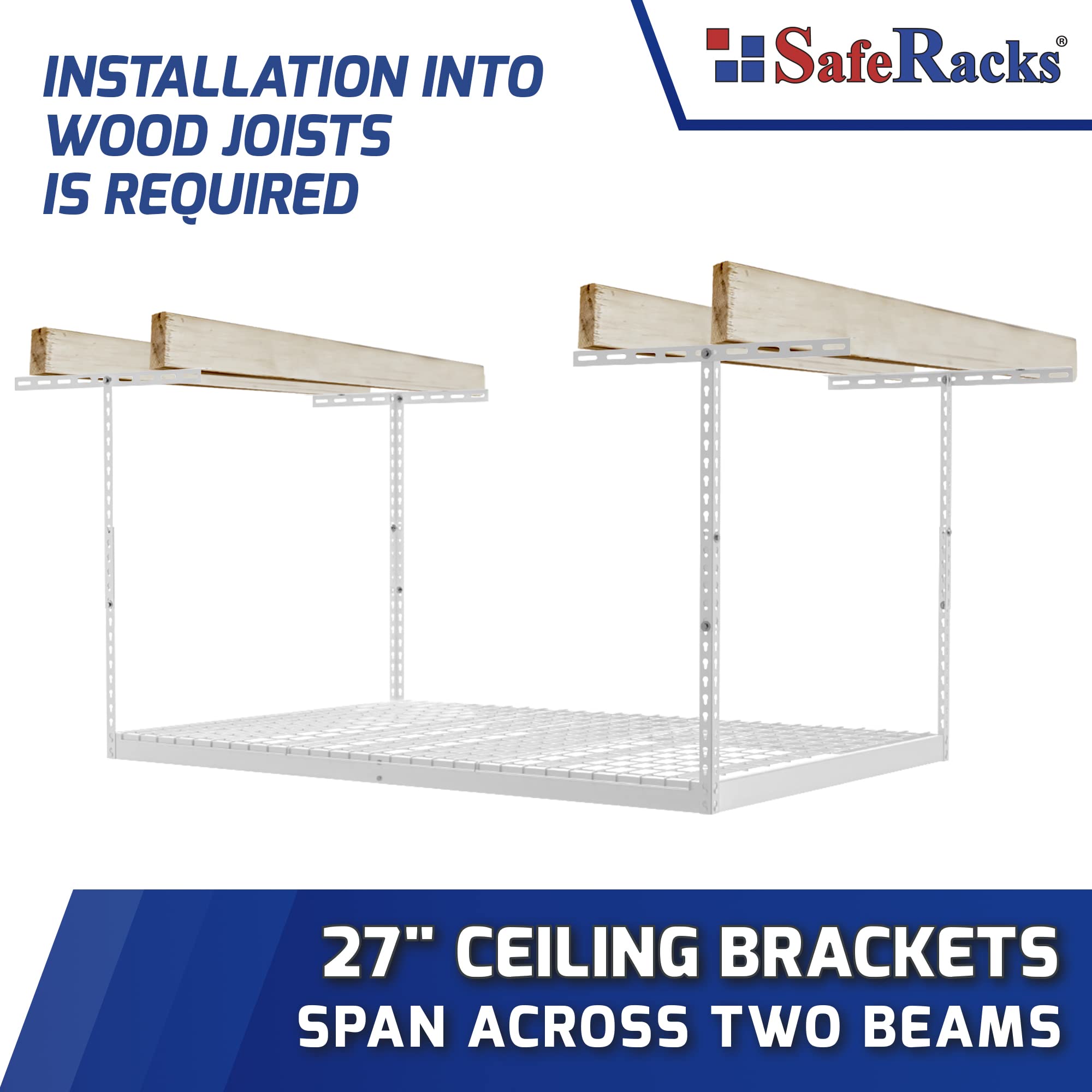 SafeRacks 4x6 Overhead Garage Storage Rack - Heavy Duty Adjustable Steel Shelving for Garage Organization - 500 lb Capacity (White, 12