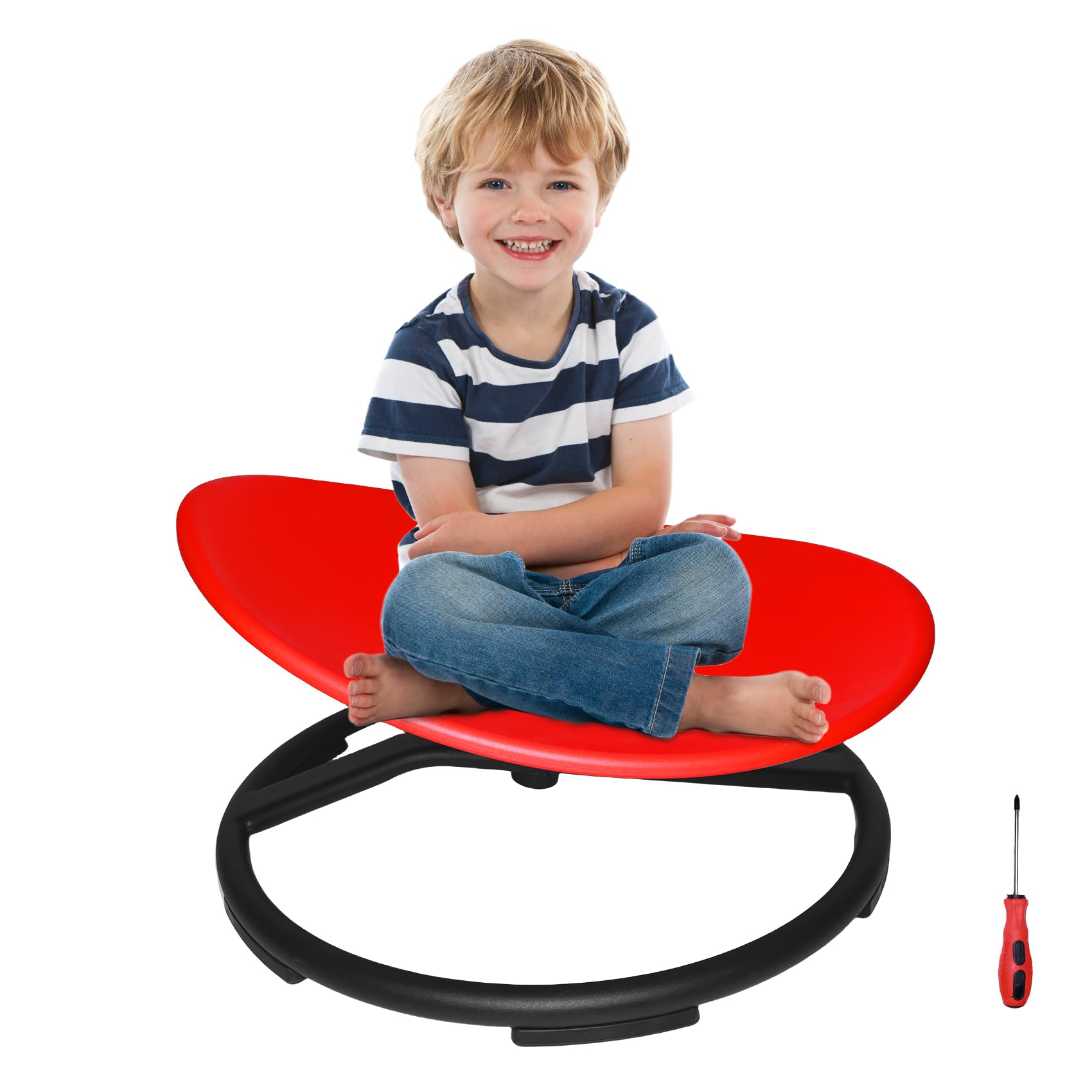 **Kids Swivel Chair - Spinning Sensory Chair for Autistic & ADHD Children - Sit and Spin Chair for Body Coordination Training - Non-Slip Metal Base (Red) - Perfect for Home, Classroom & Therapy Use**