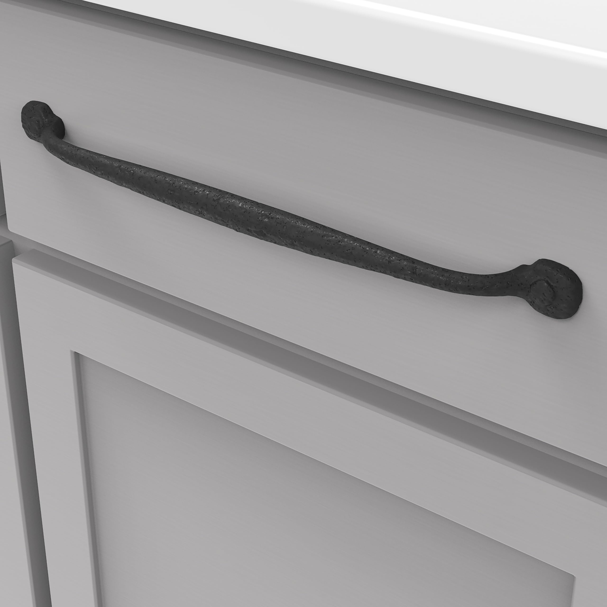 Hickory Hardware 1 Pack Solid Core Kitchen Cabinet Pulls - 12 Inch Hole Center Black Iron Handles for Cabinets, Doors & Dresser Drawers | Refined Rustic Collection | Perfect for Modern Farmhouse, Industrial & Rustic Style Kitchens