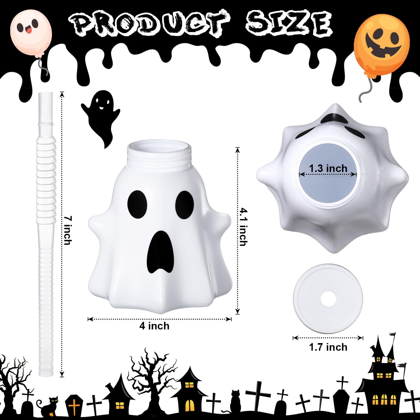 Umigy 24-Pack Halloween Ghost Shaped Cups with Lids & Straws - 10 oz Reusable Plastic Party Cups for Kids, Halloween Party Supplies - Perfect for Trick-or-Treat Drinks, Classroom Celebrations & Spooky Decorations