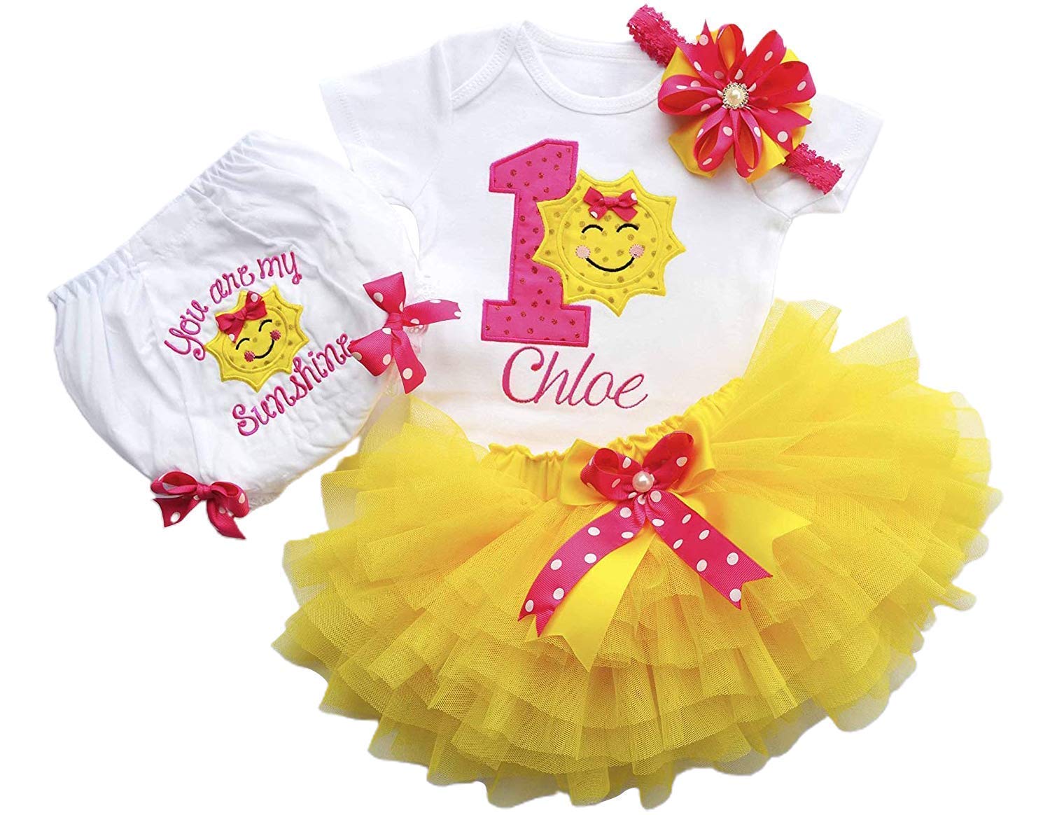 You Are My Sunshine First Birthday Outfit for Baby Girl - Yellow Tutu Dress & Cake Smash Bodysuit | Perfect 1st Birthday Gift & Photo Shoot Outfit