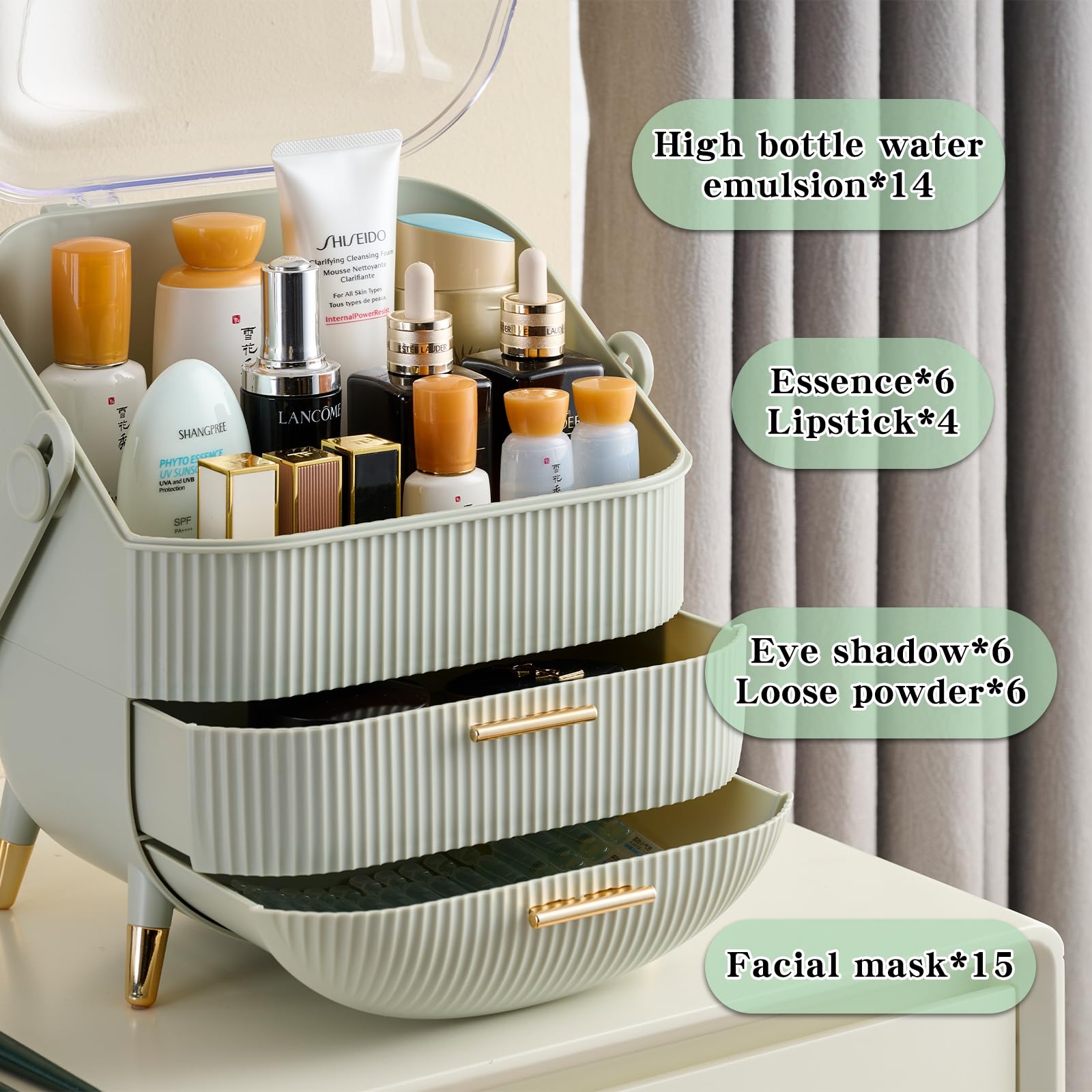 Makeup Organizer with Lid & Drawers - Vanity Cosmetic & Skincare Storage Case for Countertop, Bathroom, Dresser - Perfect Women's Gift for Home & Travel Organization