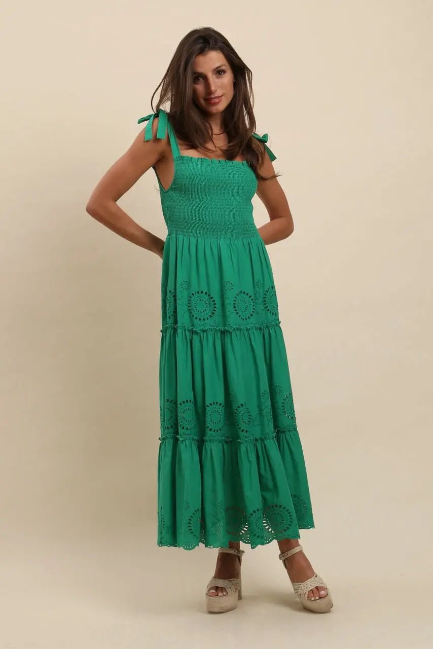 Elegant Green Embroidered Long Robe - Traditional Colombian Dress for Women | Perfect for Home, Spa, and Special Occasions