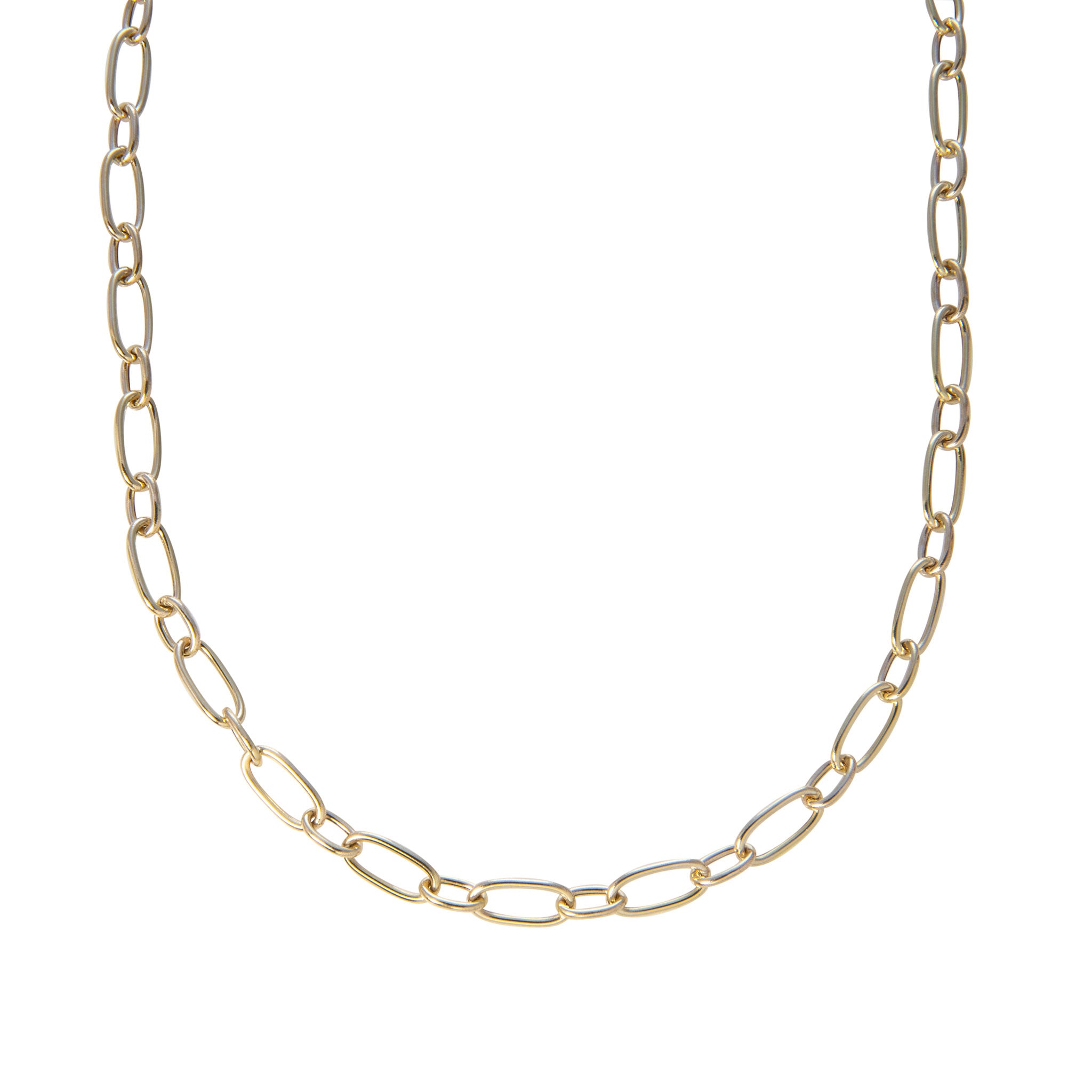 14K Yellow Gold Italian Mixed Oblong Oval Link Necklace for Women - Elegant Layering Chain Jewelry for Party, Wedding & Everyday Wear