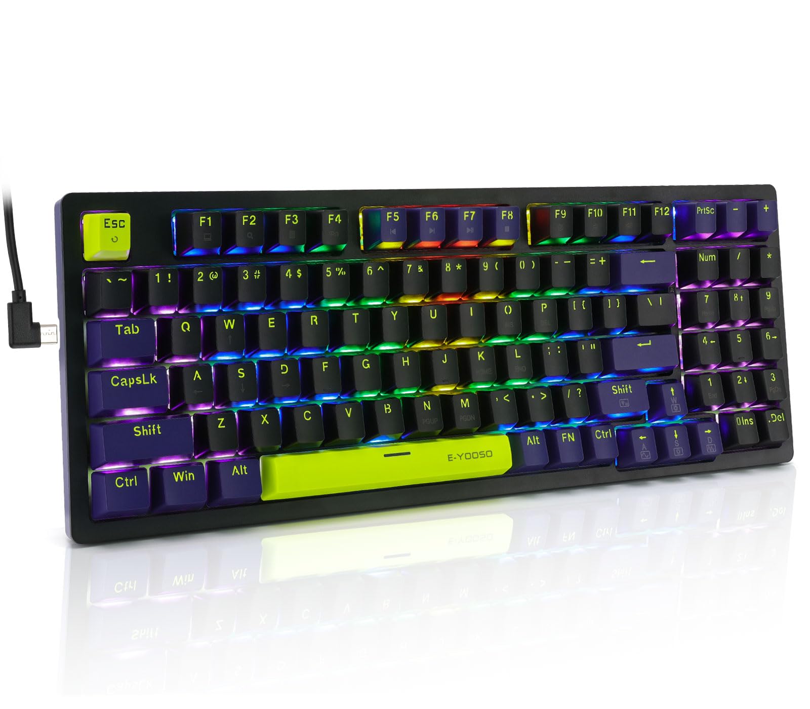 E-YOOSO Z-94 Mechanical Gaming Keyboard with Rainbow Backlit - 94 Key Compact Keyboard for PC, Mac, Laptop - Red Switches for Fast Typing & Gaming - Perfect for Office Work, Esports & Streaming