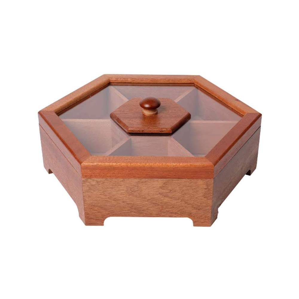 Premium HnF 7-Compartment Wooden Snack Storage Box with Clear Lid - Dried Fruit, Candy & Nut Organizer for Kitchen, Pantry, Party & Office Snack Sharing