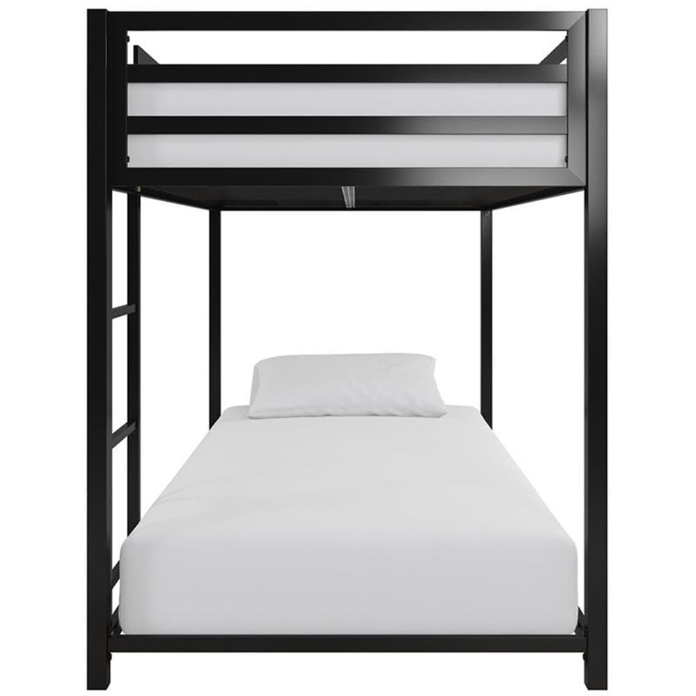 Rosebery Kids Twin Over Twin Metal Bunk Bed in Black - Space Saving Bunk Bed for Kids Room, Dormitory & Sleepovers - Sturdy & Safe Metal Frame with Guardrails
