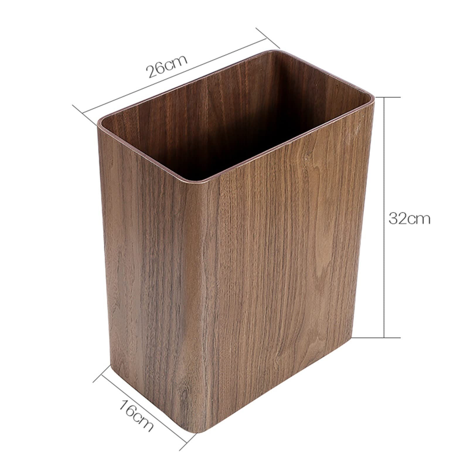Walnut Wood Trash Can - 26 x 16 x 32cm Narrow Waste Bin for Bedroom, Bathroom, Office & Living Room | Uncovered Garbage Container for Home Storage & Paper Recycling