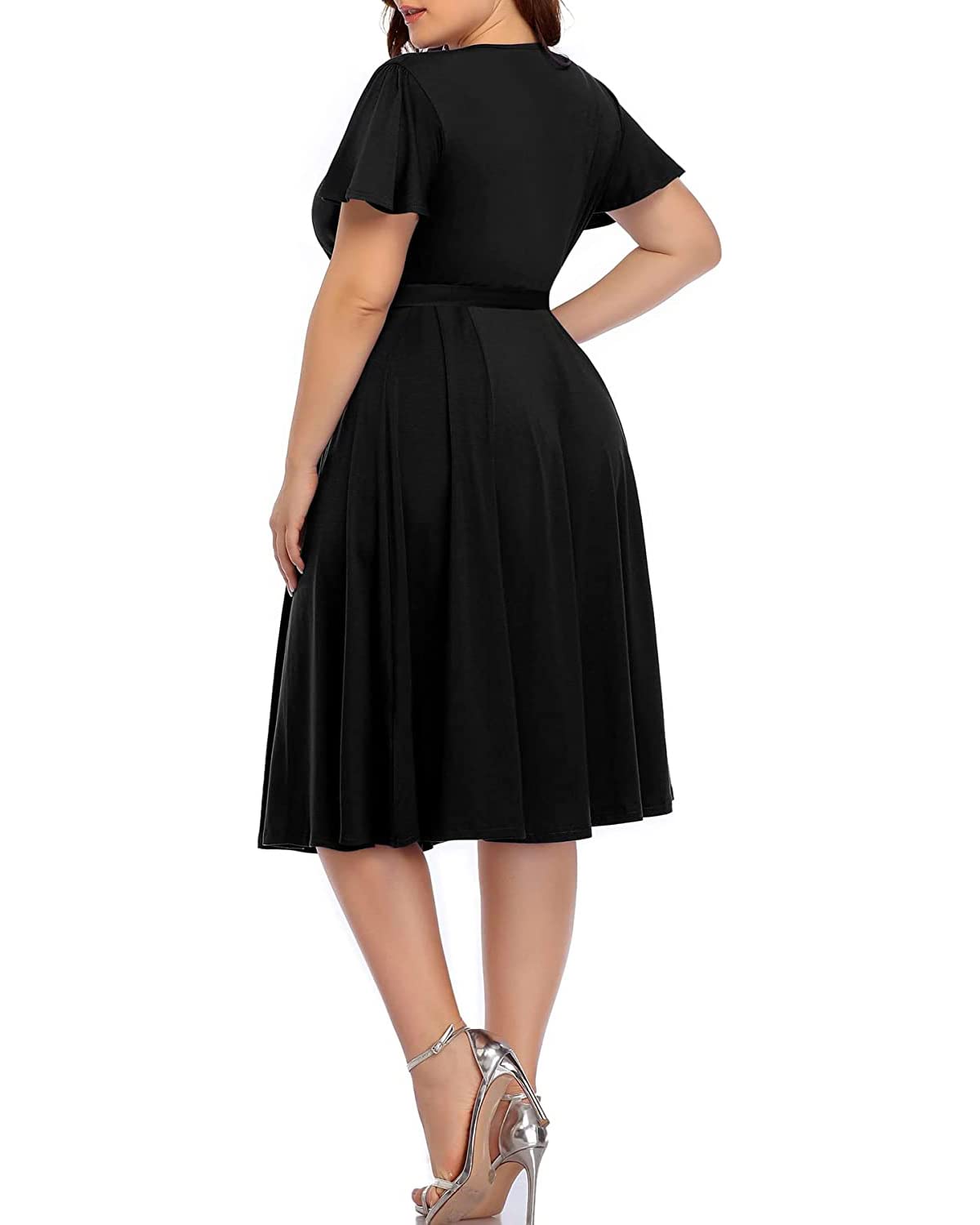 **Elegant Plus Size Wrap Dress for Women - Semi Formal Cocktail & Wedding Guest Midi Dress with Empire Waist | Perfect for Parties, Bridal Showers & Evening Events**