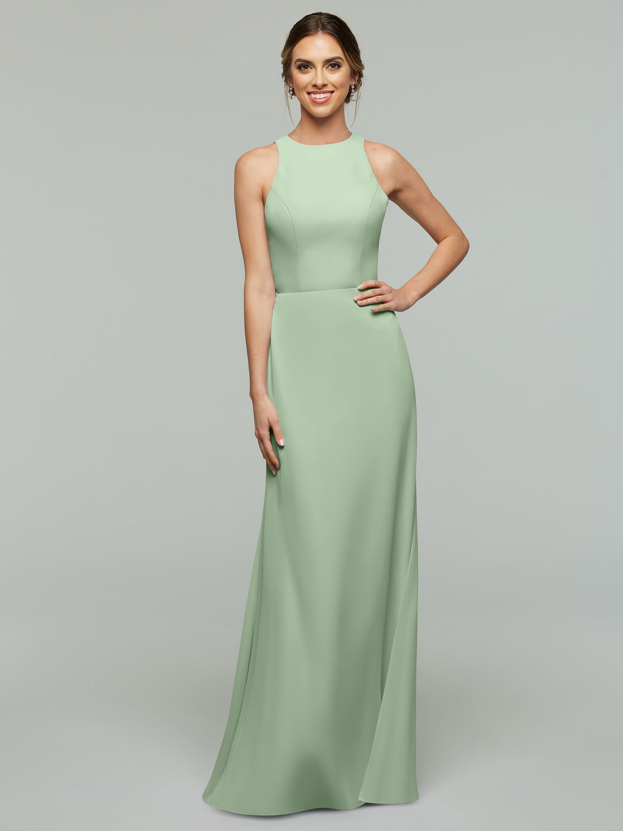 Elegant 80175 Chiffon A-Line Bridesmaid Dress with Plunging Halter Neckline - Perfect for Weddings, Formal Events & Special Occasions