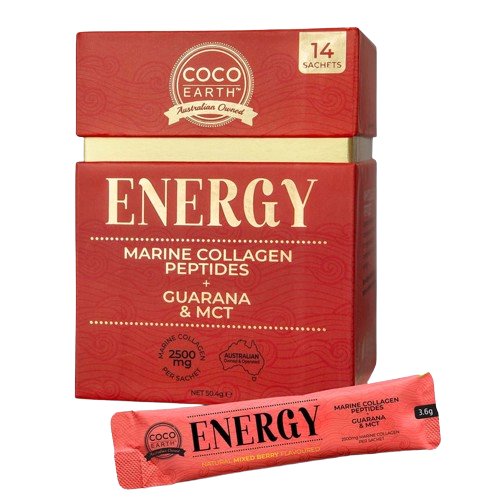 Premium Marine Collagen Peptides Powder with Natural Energy Boost - Coco Earth Collagen Sachets for Skin, Hair & Joint Support - Perfect for Post-Workout Recovery & Daily Wellness Routine