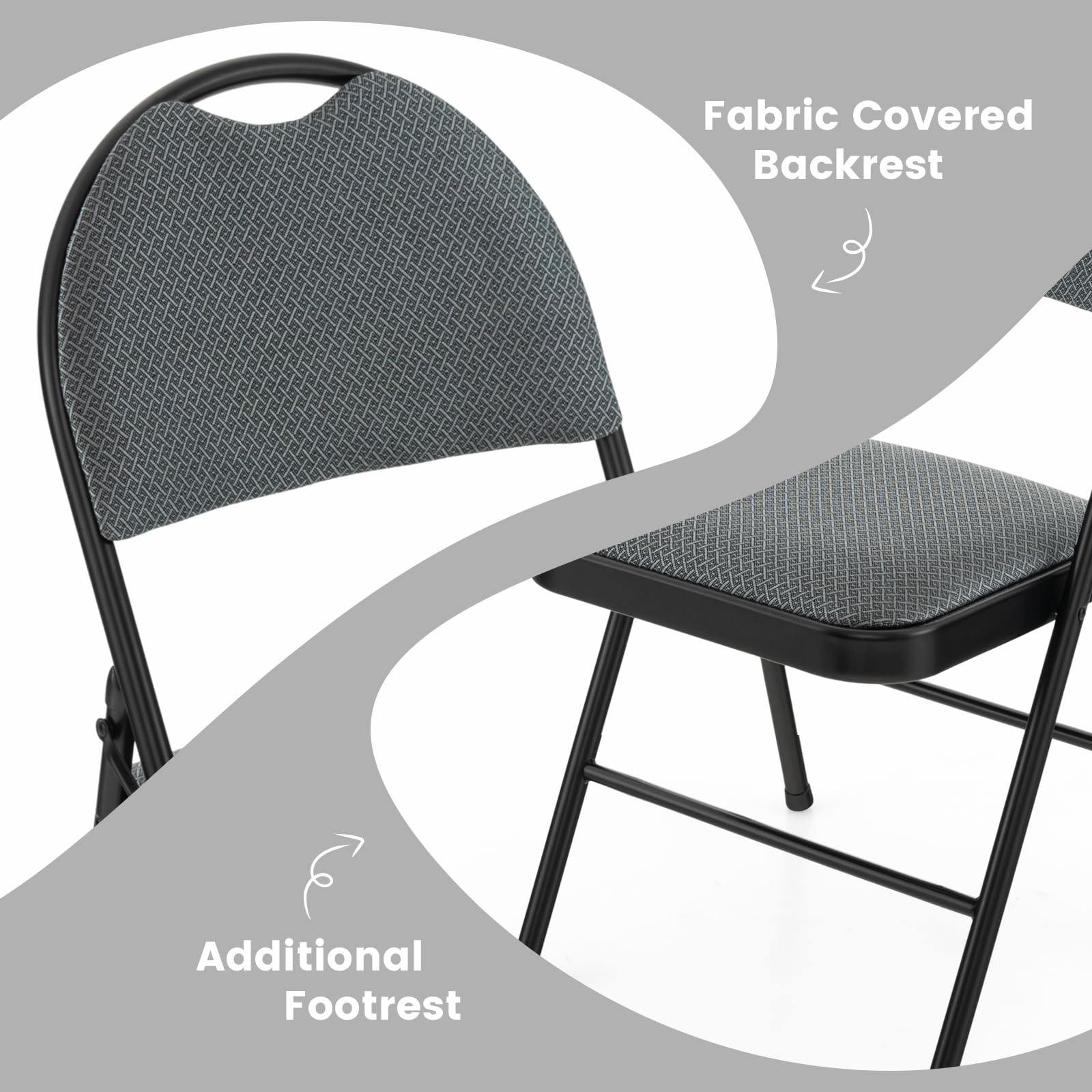6 Pack Folding Chairs with Padded Seats - Sturdy Steel Frame & Non-Slip Footpads - Portable Stackable Foldable Dining Chairs for Home, Office, Party, Wedding, Camping, and Outdoor Gatherings