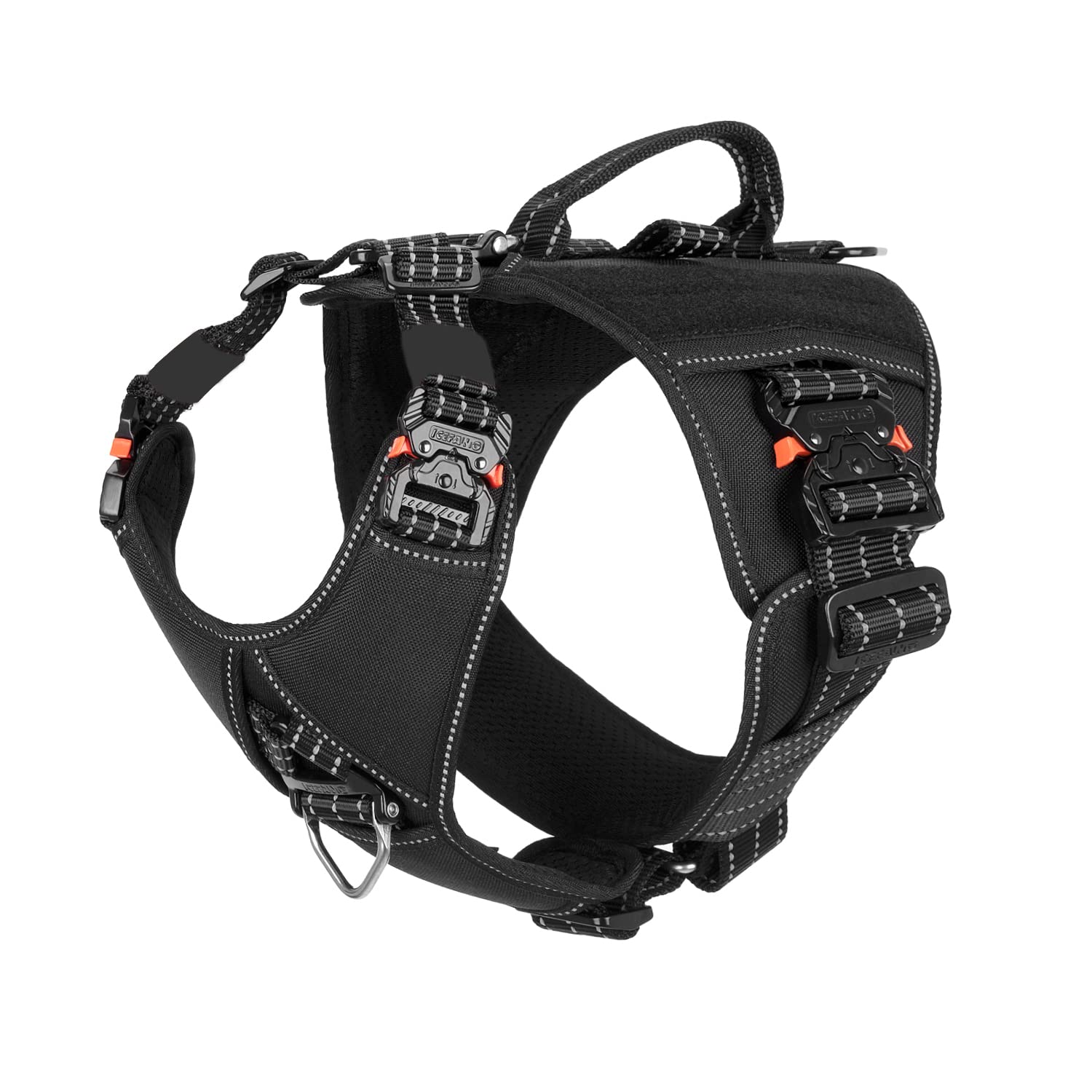 ICEFANG GN8 Tactical Dog Harness - No-Pull Front Leash Clip, Adjustable Pet Vest with 4X Metal Buckles for Medium Dogs | Reflective K9 Training Walking Gear | Perfect for Outdoor Adventures, Hiking & Daily Walks (Black, Medium)