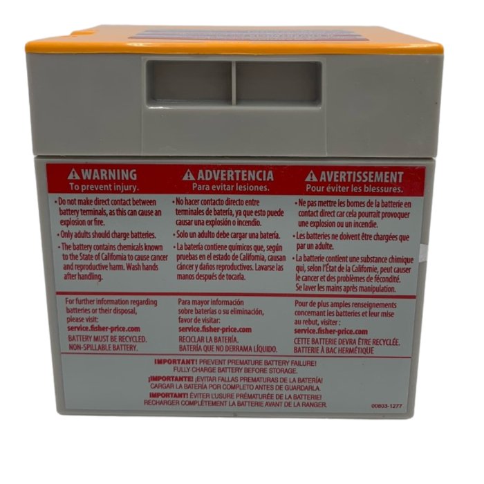 Fisher-Price Power Wheels 12V Replacement Battery - Compatible with Hurricane & Other Models (00801-1776) - Perfect for Kids' Ride-On Cars & Outdoor Play