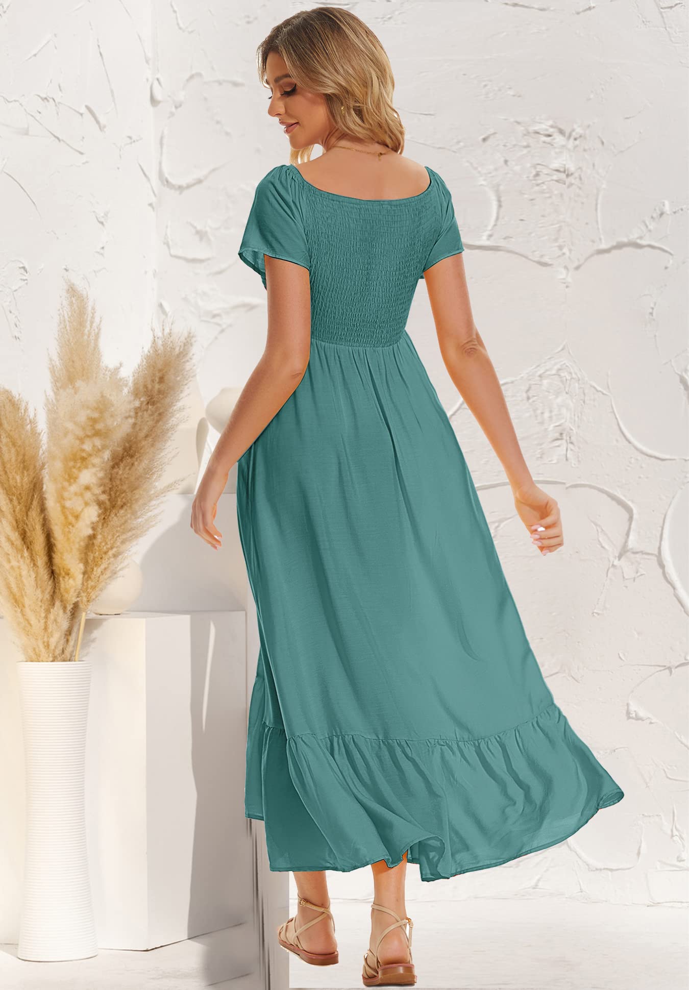 Women's Floral Maxi Dress - Short Sleeve Boho Beach Dress for Summer | Casual Flowy Long Dress for Party, Vacation & Outdoor Events