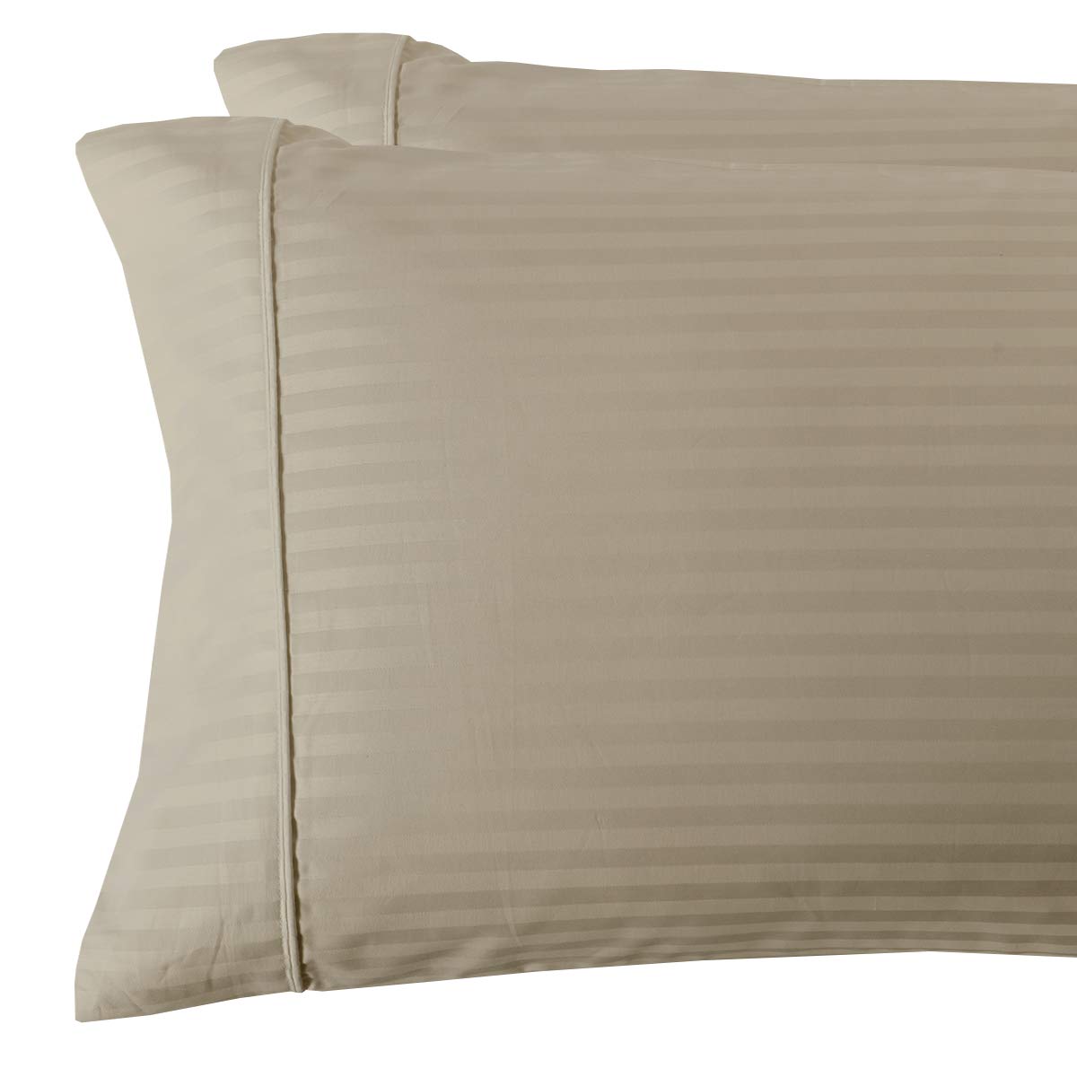 Premium Set of 2 Beige 300-Thread Count Striped King Size Pillowcases - Soft Luxury Bedding for Master Bedroom & Guest Room