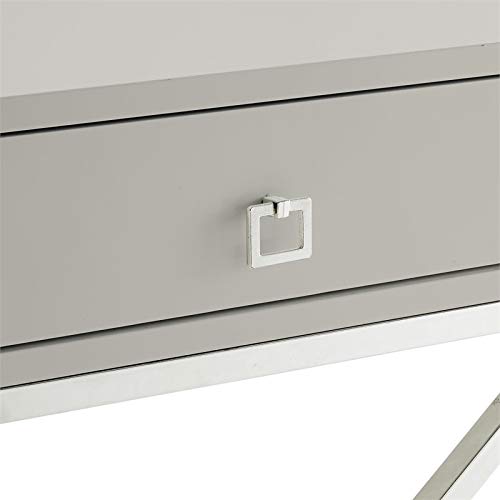 Brianna 1-Drawer Nightstand with X-Metal Legs in Gray/Chrome - Modern Bedside Table for Bedroom, Living Room & Office - Compact Storage Solution with Sleek Design
