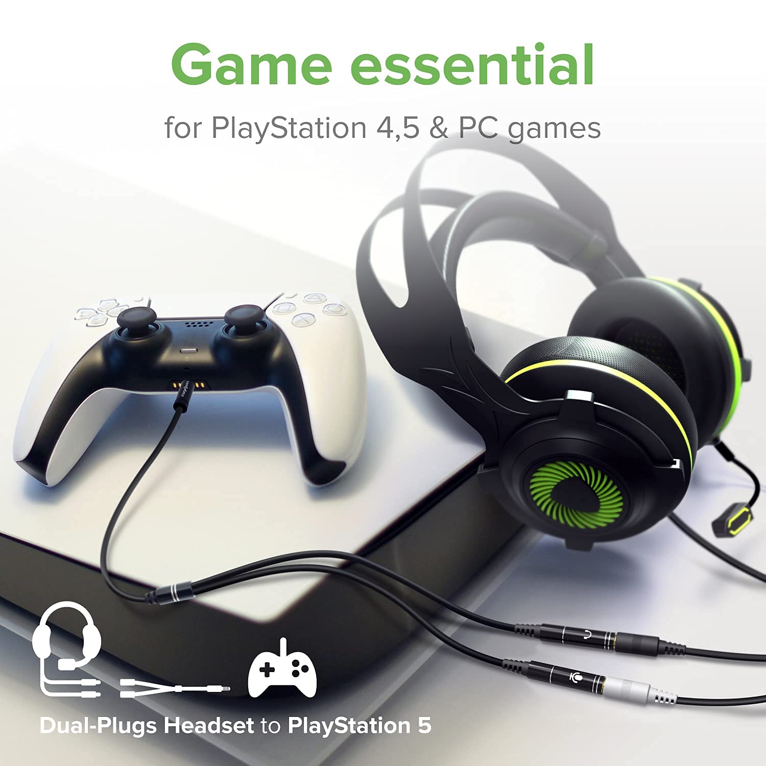 3.5mm Audio Y Splitter Adapter - Dual Mic & Headphone Jack Extension Cable for Gaming PC, PS5, PS4, Xbox Series X/S, Laptop, Tablet & Mobile Devices - Perfect for Streaming, Online Gaming & Conference Calls