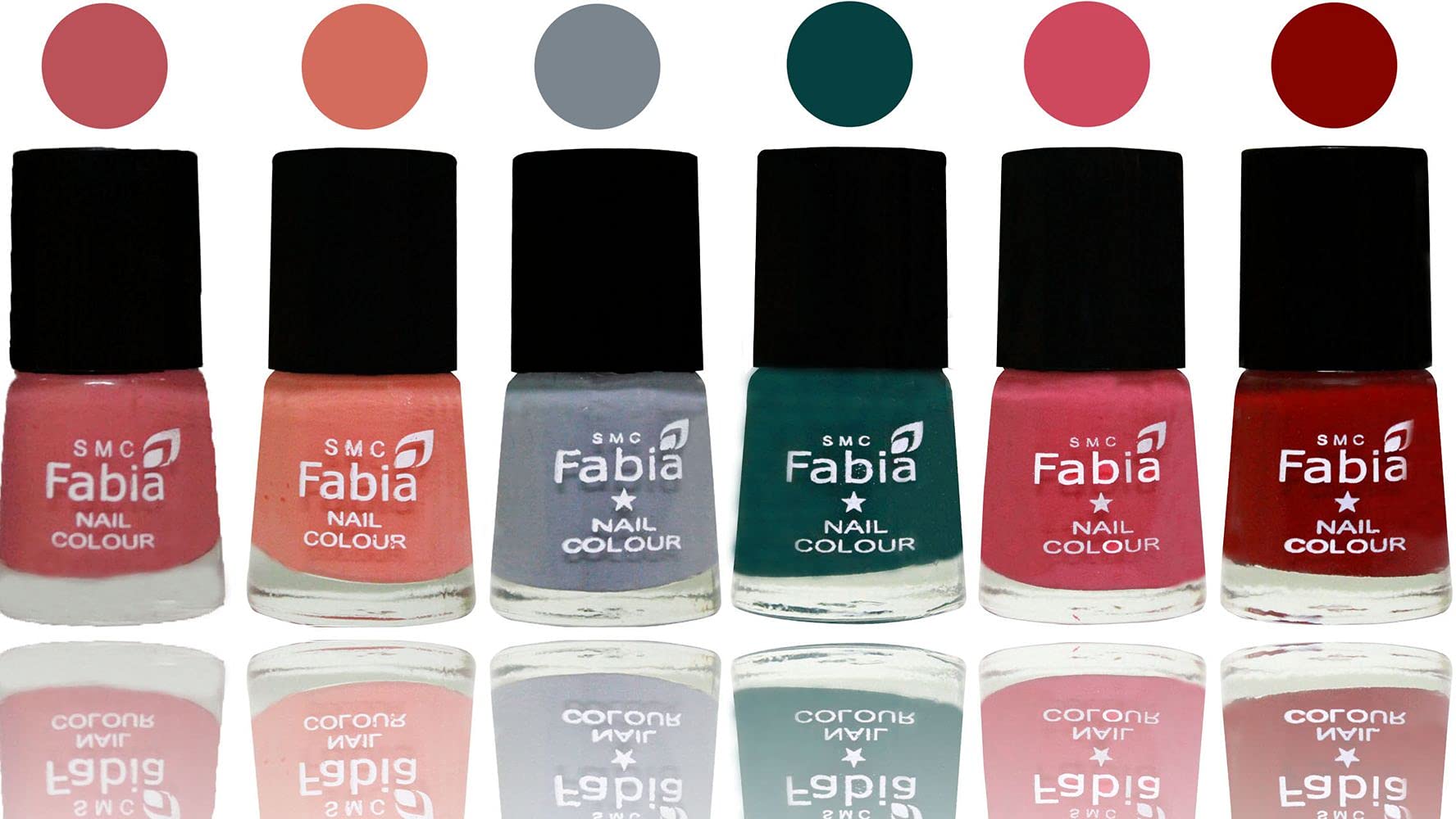 SMC Fabia Shine Bright Glossy Nail Polish Set - 6 Vibrant Colors (02831) | Long Lasting Nail Enamel for Salon Quality Manicures & Pedicures at Home