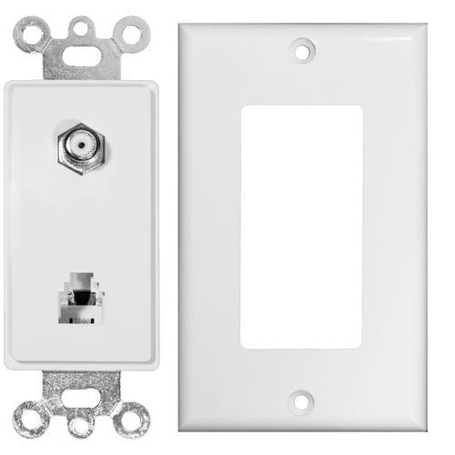 Morris 80181 White Decorative Wall Plate - Single RJ11 Phone Jack & F Connector (10-Pack) | Ideal for Home & Office Telecom Installations