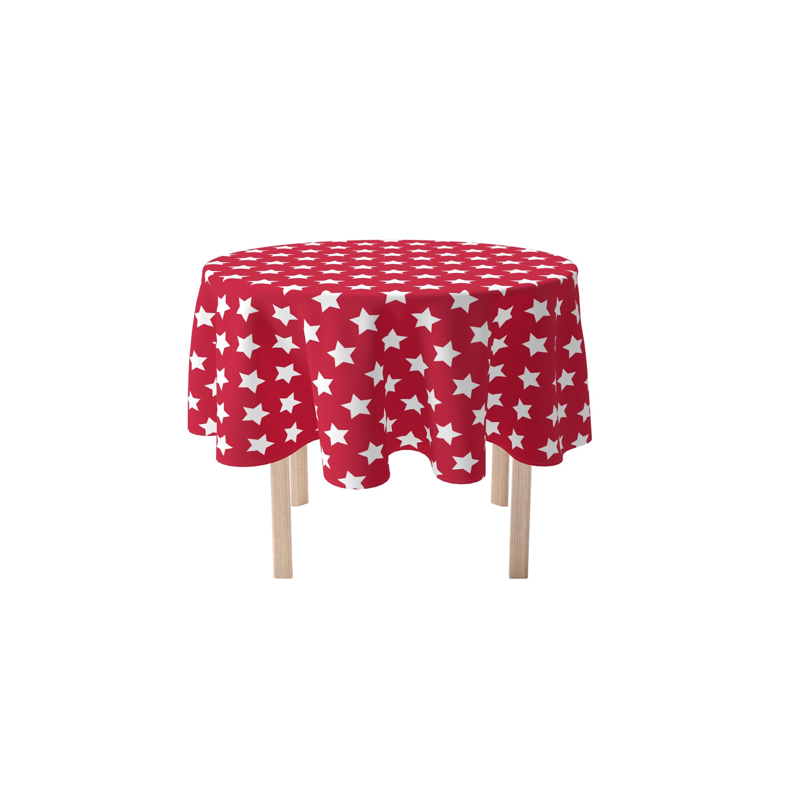 Red Freedom Stars Patriotic Tablecloth | 120 Inch Round 4th of July Decor | Machine Washable Stain-Resistant Fabric | USA Made | Perfect for Independence Day BBQs, Picnics & Holiday Parties