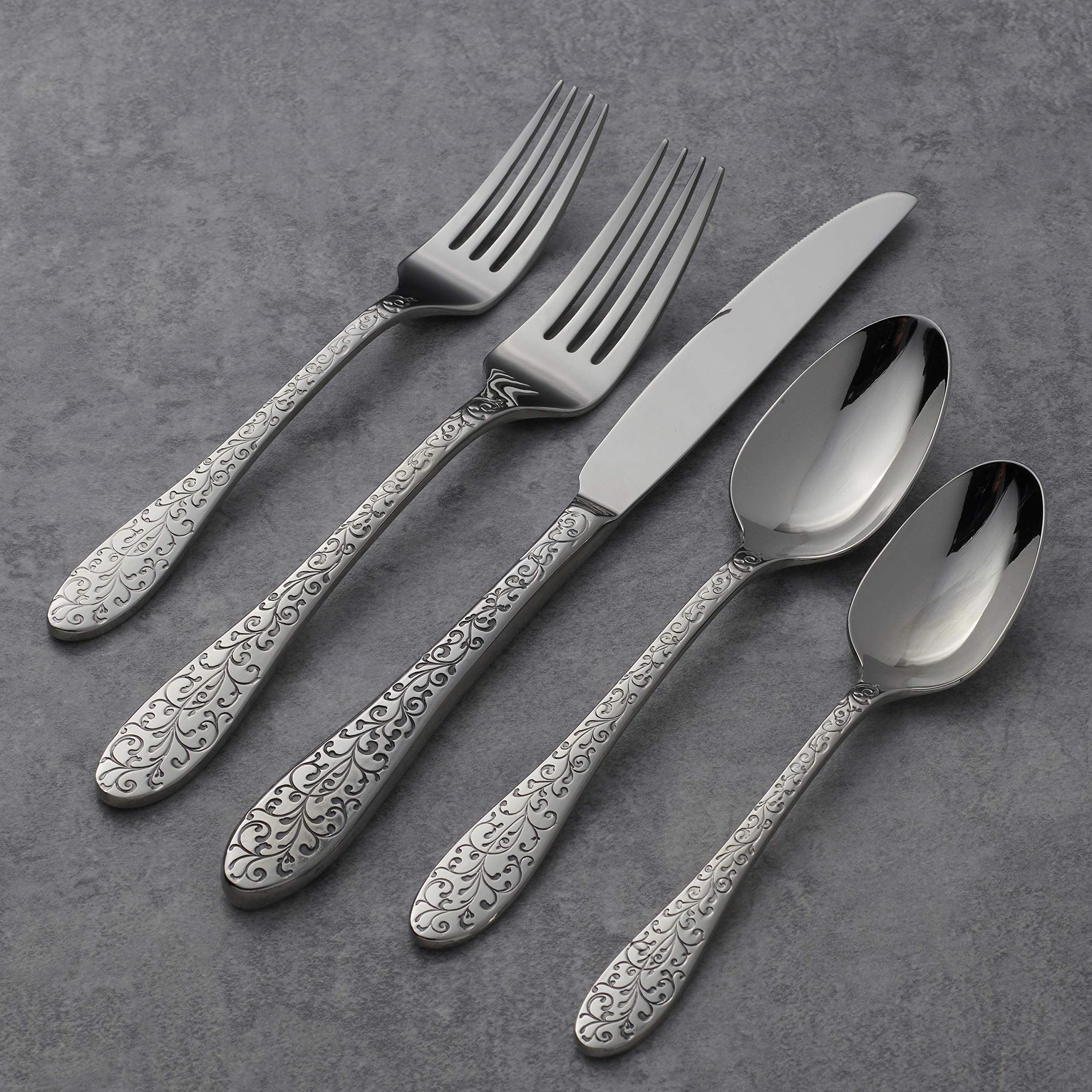 Oneida Ivy Flourish 20-Piece Flatware Set - Service for 4 - 18/10 Stainless Steel Silverware - Elegant Dining Utensils for Everyday Meals & Special Occasions
