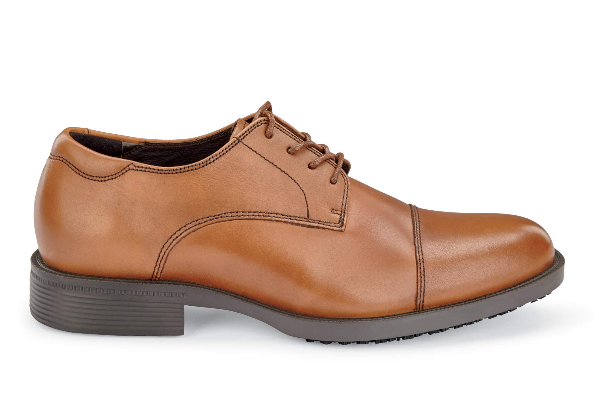 Slip Resistant Men's Soft Toe Uniform Dress Work Shoes - Waterproof Brown Leather Safety Shoes for Restaurant, Hospitality & Healthcare Workers - Size 11 US - Comfortable Non-Slip Professional Footwear
