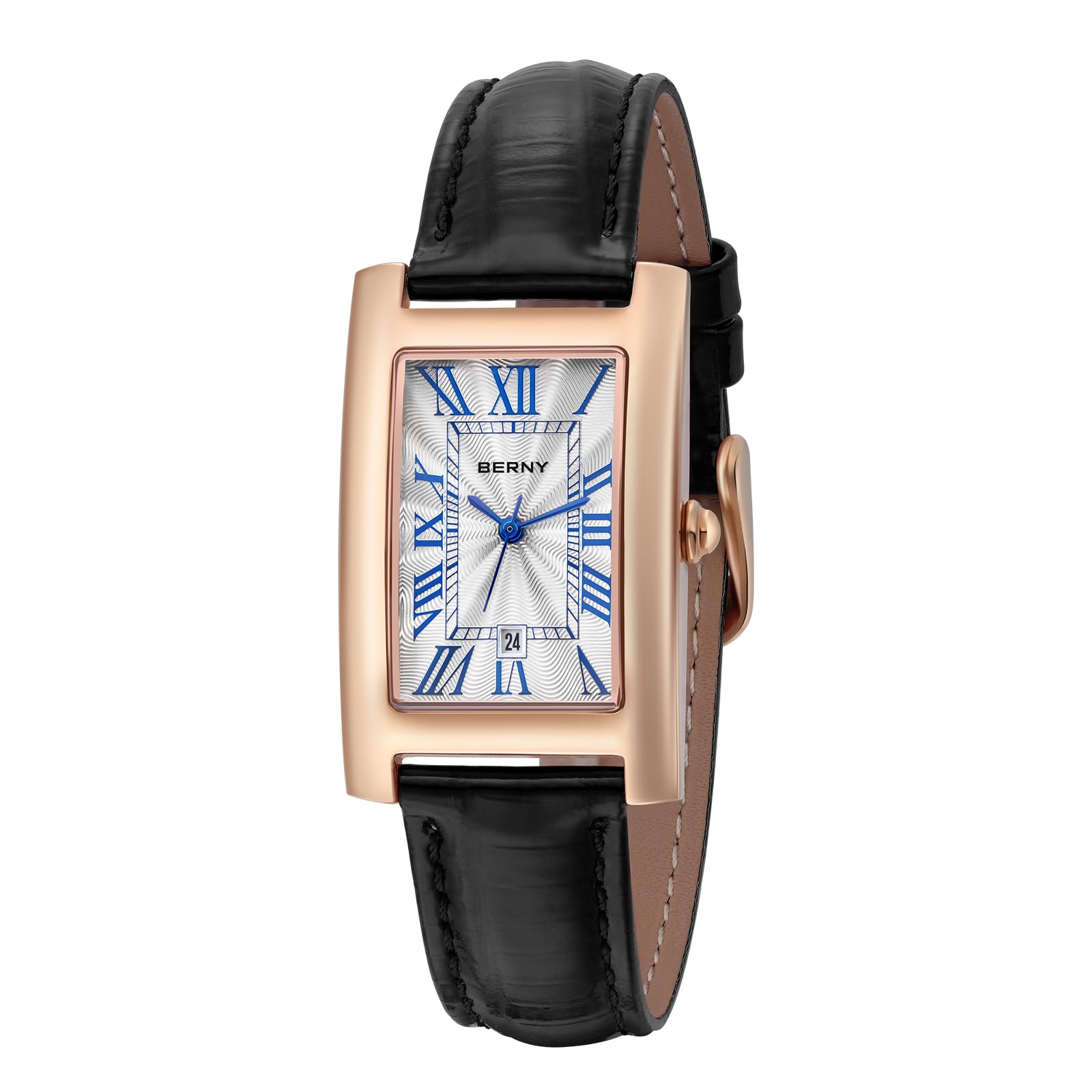 BERNY Women's Classic Roman Numeral Quartz Watch - Waterproof Analog Wristwatch with Date Calendar & Genuine Leather Strap | Perfect for Office, Casual Wear & Everyday Fashion Accessory