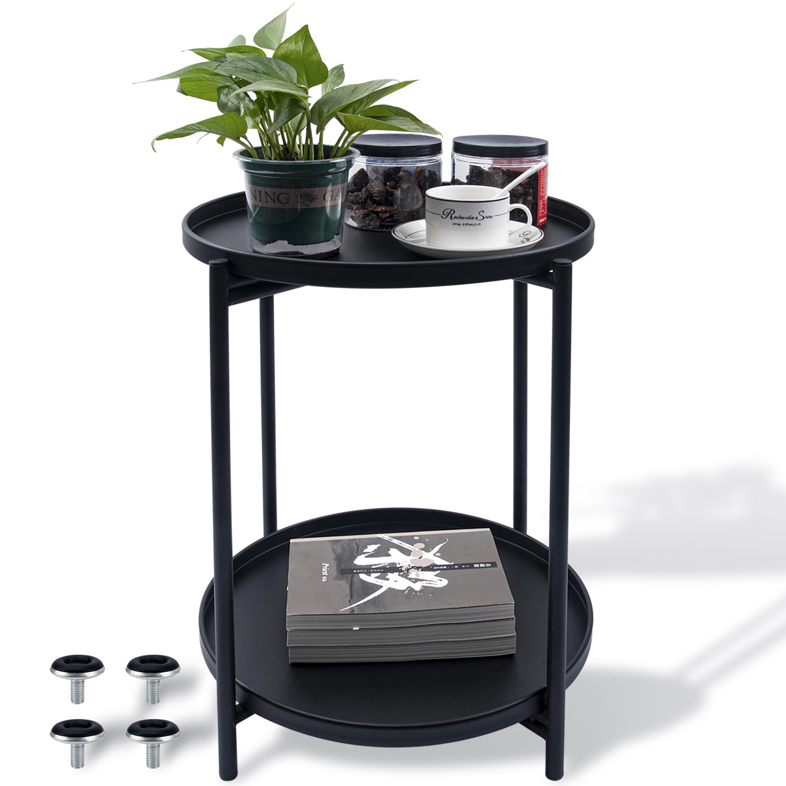 2-Tier Round Side Table with Removable Tray - Small End Table for Nursery, Bedroom, Living Room, Balcony, Office & Kitchen | Perfect for Coffee, Reading & Home Decor