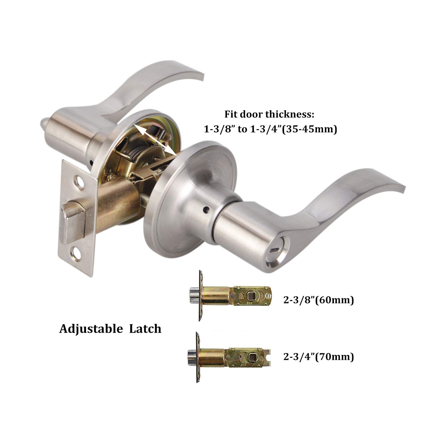 Heavy Duty Privacy Door Lever Lock - Brushed Nickel Finish for Bathroom, Bedroom & Interior Doors | Secure & Durable TL001-SN-BK-4P | Perfect for Home, Office & Commercial Spaces