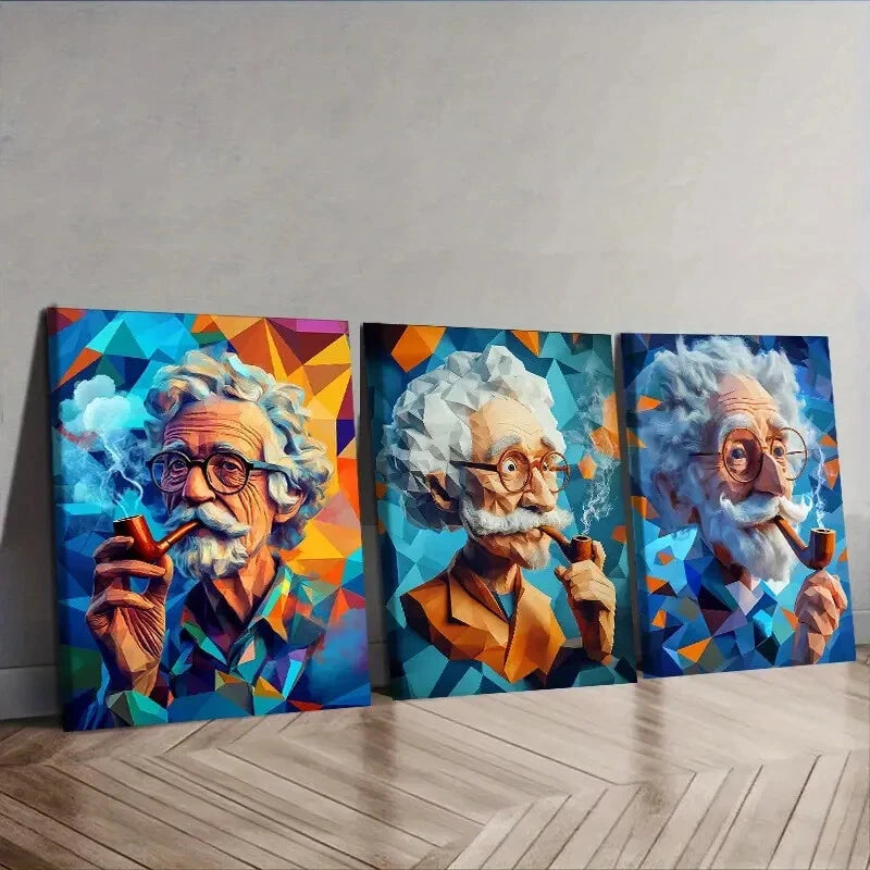 3pcs Vibrant Clay Old Man Trio Wall Art Set - Colorful Framed Canvas Paintings 40x60cm - High Quality Print 100% Australian Made - Ready to Hang for Living Room, Bedroom & Office Decor