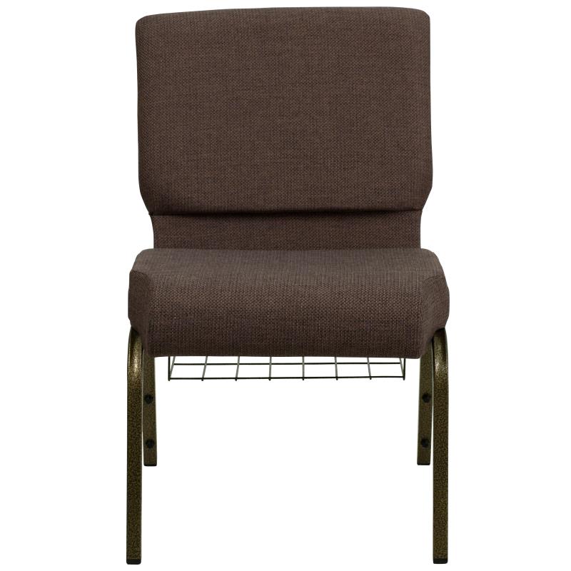 FLASH HERCULES Series 21''W Church Chair with Book Rack - Beige Fabric & Copper Vein Frame - Perfect for Churches, Chapels, and Event Venues