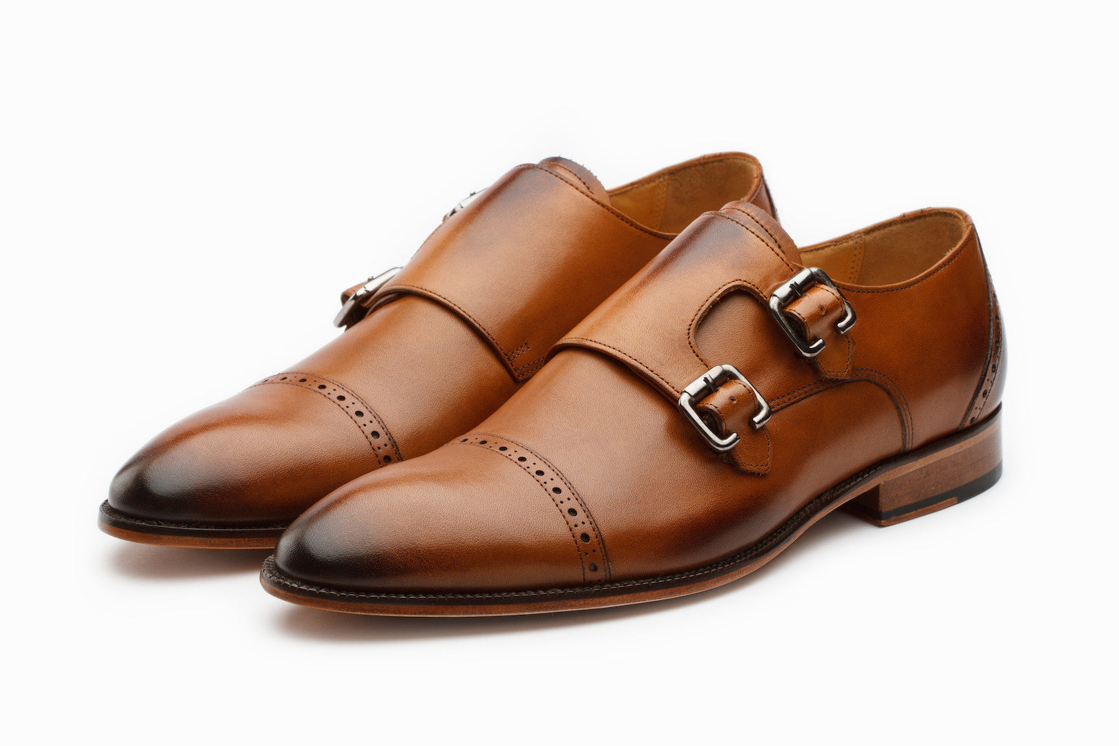 Premium Double Monkstrap Dress Shoes for Men - Classic Tan Leather Business Formal Oxfords - Perfect for Office, Weddings & Special Occasions