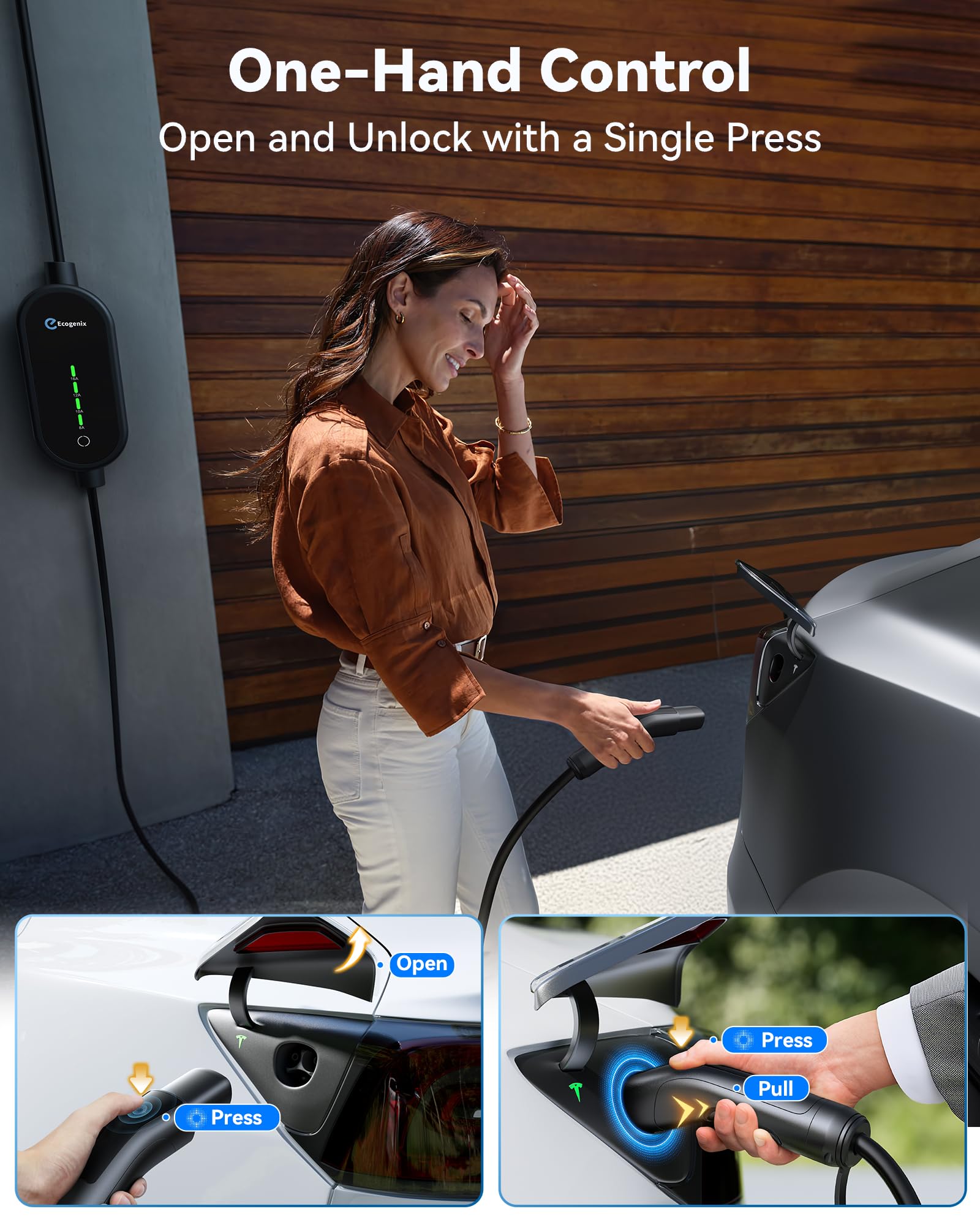 Tesla Level 1 & 2 Mobile Charger - 16Amp 110V-240V EV Charger with Wireless Control & Adjustable Current for Model 3/Y/S/X - Includes 6-20 Plug & NEMA 5-15 Adapter + Portable Storage Bag - Perfect for Home, Travel & Emergency Charging