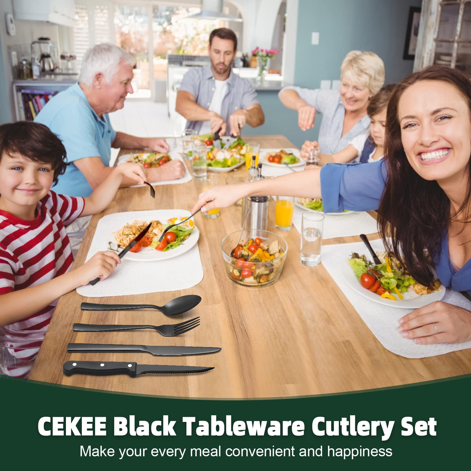 72-Piece Stainless Steel Flatware Set - Premium Black Silverware for Home & Restaurant Use, Heavy Duty Knife Fork Spoon Set with Steak Knives, Dishwasher Safe | Perfect for Dinner Parties, Weddings & Everyday Dining