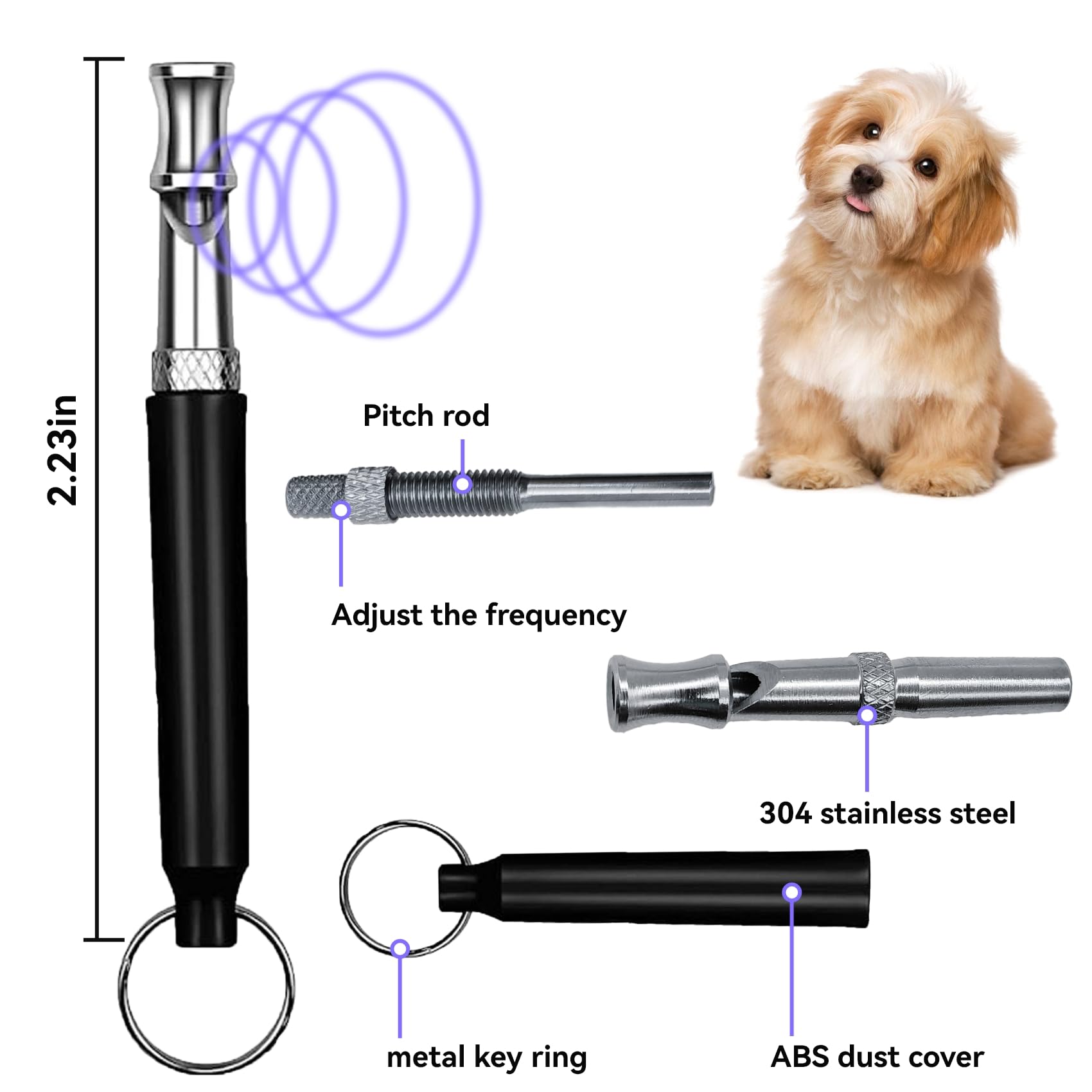 2PCS Silent Dog Whistle with Black Lanyard - Stainless Steel Bark Control Tool for Pet Dogs, Stop Excessive Barking, Obedience Training - Perfect for Outdoor Adventures, Hunting & Home Use (Black)