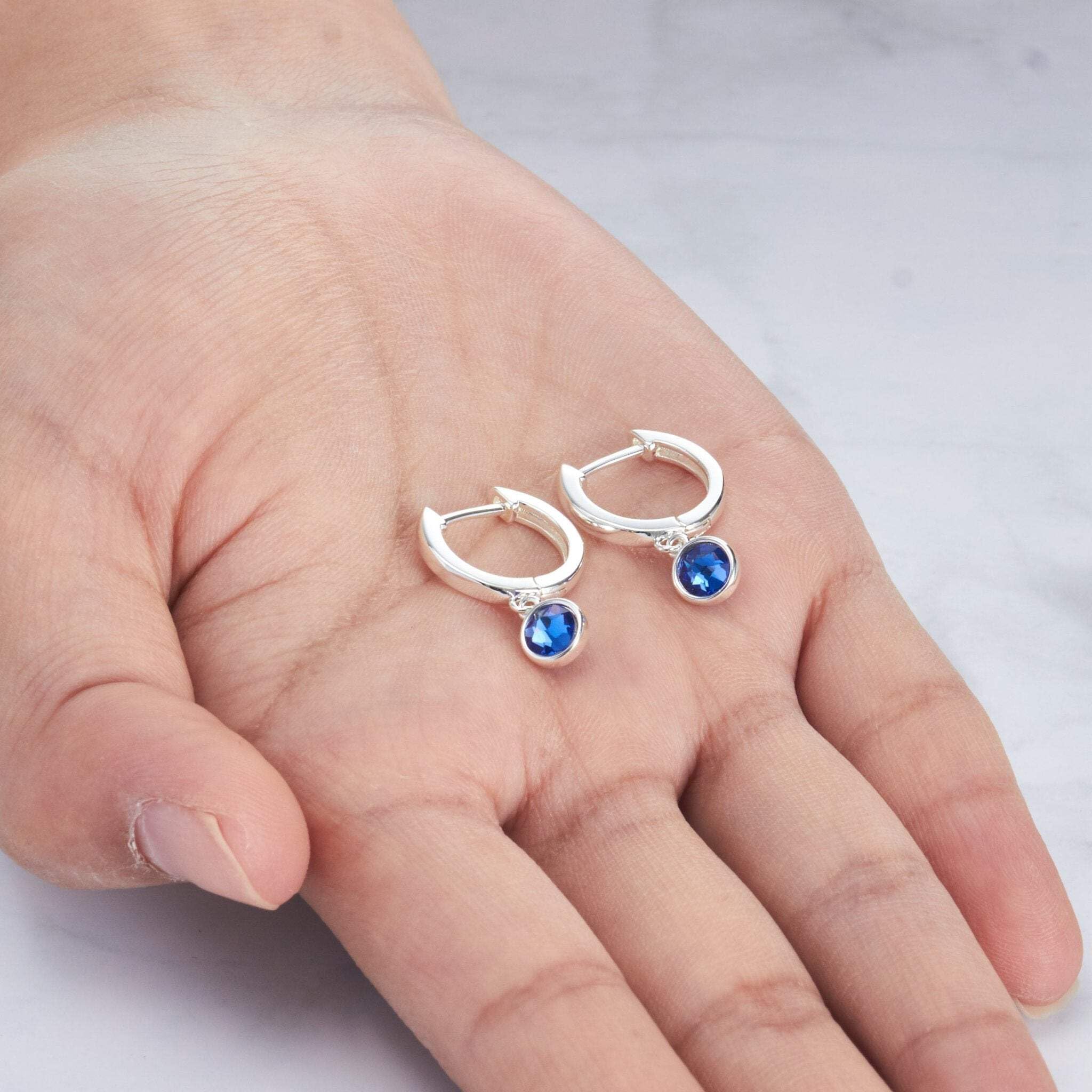 Sapphire Zirconia Hoop Earrings - September Birthstone Jewelry for Women