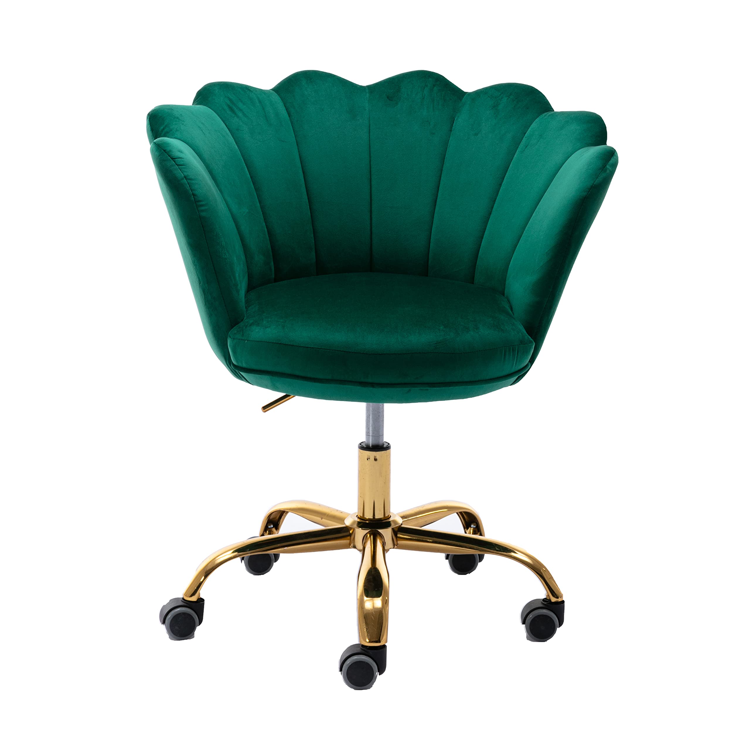 Modern Velvet Home Office Chair with Wheels - Swivel Adjustable Height Desk Chair for Work, Study, Makeup Vanity - Perfect for Living Room & Bedroom (Lake Green)