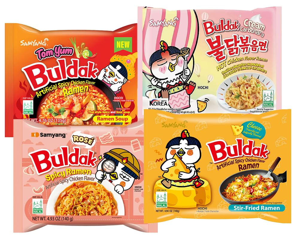 Samyang Spicy Hot Chicken Ramen 11 Flavor Variety Pack - Korean Buldak Ramen Noodles with FREE Chopsticks (11 Pack) - Perfect for Quick Meals, Late Night Snacks & Spicy Food Lovers