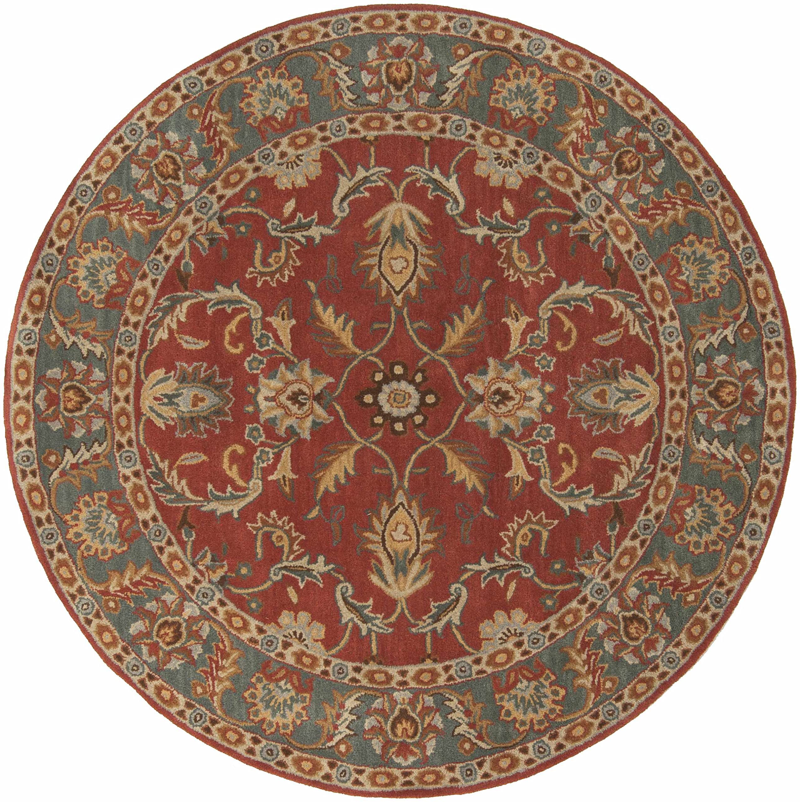 Premium Hauteloom Charlottesville Wool Area Rug - Traditional Brown, Gray & Red Design - 4' Round Rug for Living Room & Bedroom - Soft & Durable Floor Decor for Cozy Home Spaces