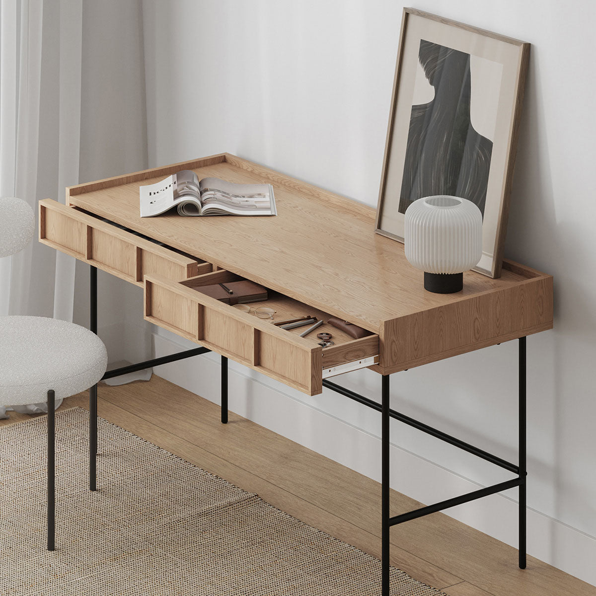 Isla 2 Drawer Writing Desk - Modern Home Office Furniture for Small Spaces, Study & Work from Home (White Finish)