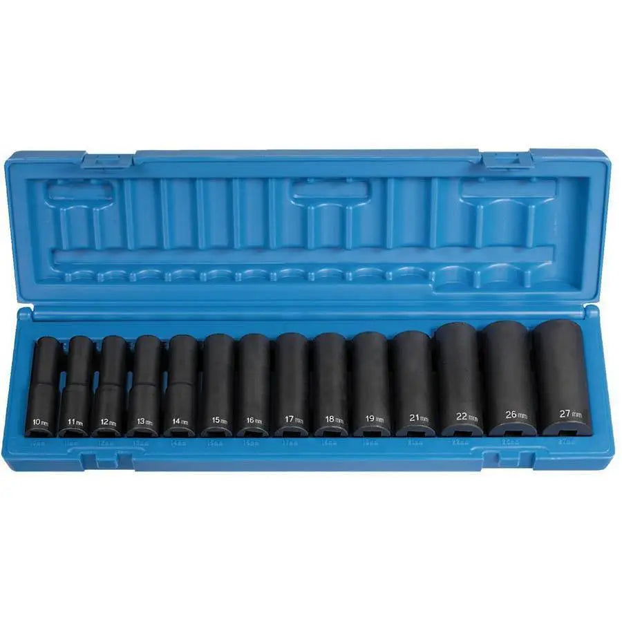 1/2 in Drive Deep Metric Socket Set - 14 Piece Set for Automotive & Mechanical Repairs | Durable Chrome Vanadium Steel | Perfect for DIY & Professional Use