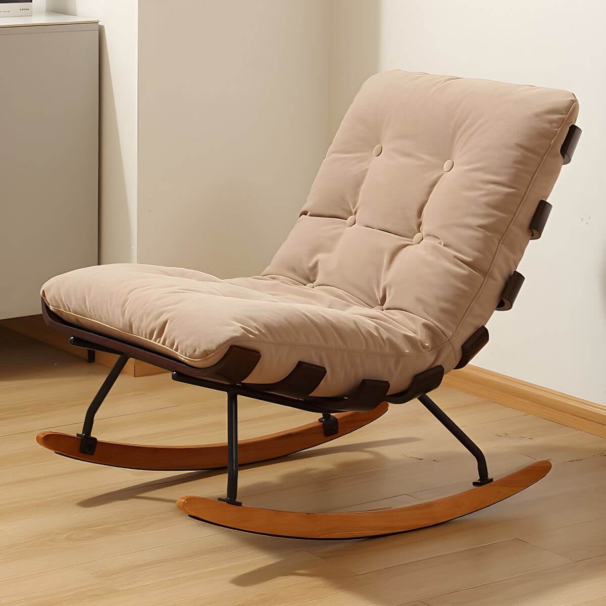 Modern Indoor Rocking Chair with Tufted Upholstery & Spindle Back - Perfect for Nursery, Living Room & Relaxation