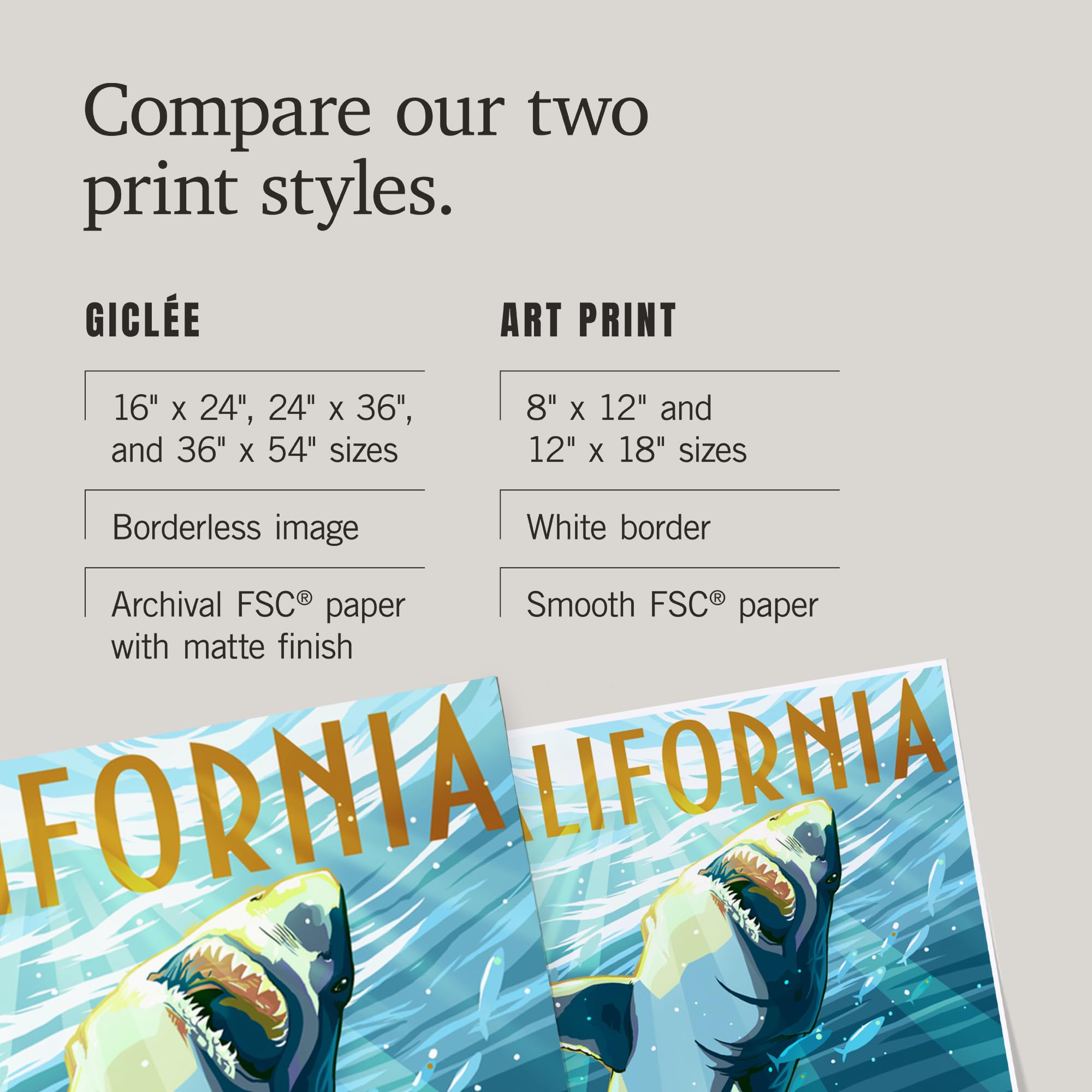 Lantern Press 16x24 Inch Giclee Art Print - California Stylized Sharks Wall Decor - Perfect for Living Room, Bedroom & Office Wall Art